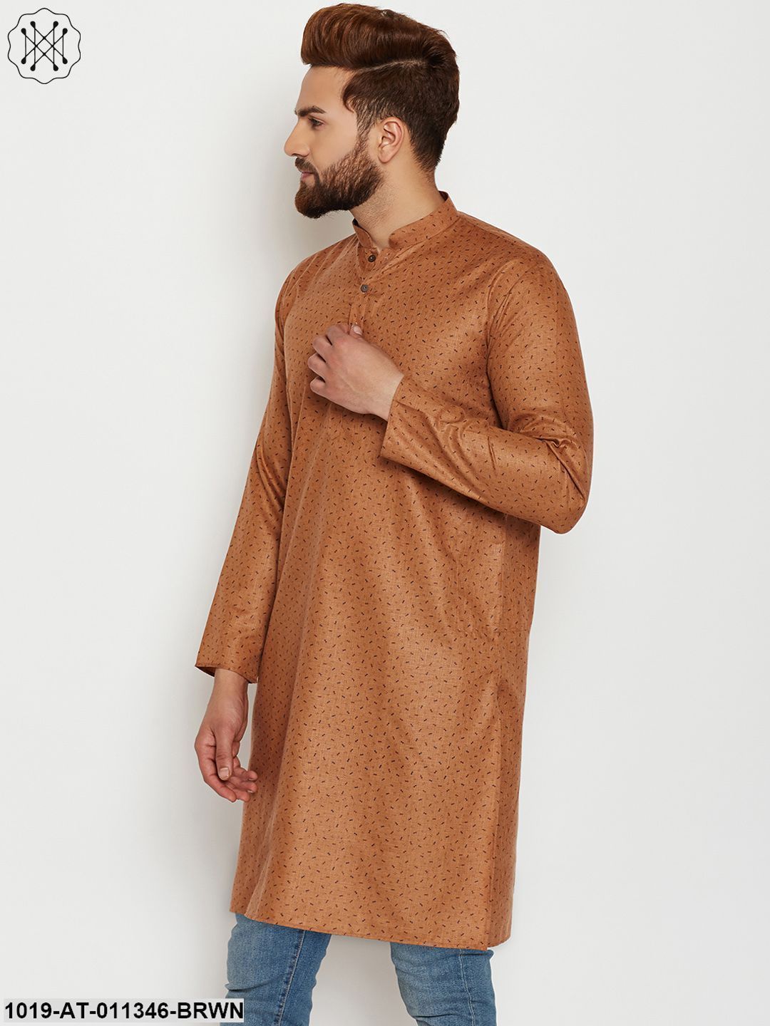 Men's Cotton Brown Printed Only Long Kurta