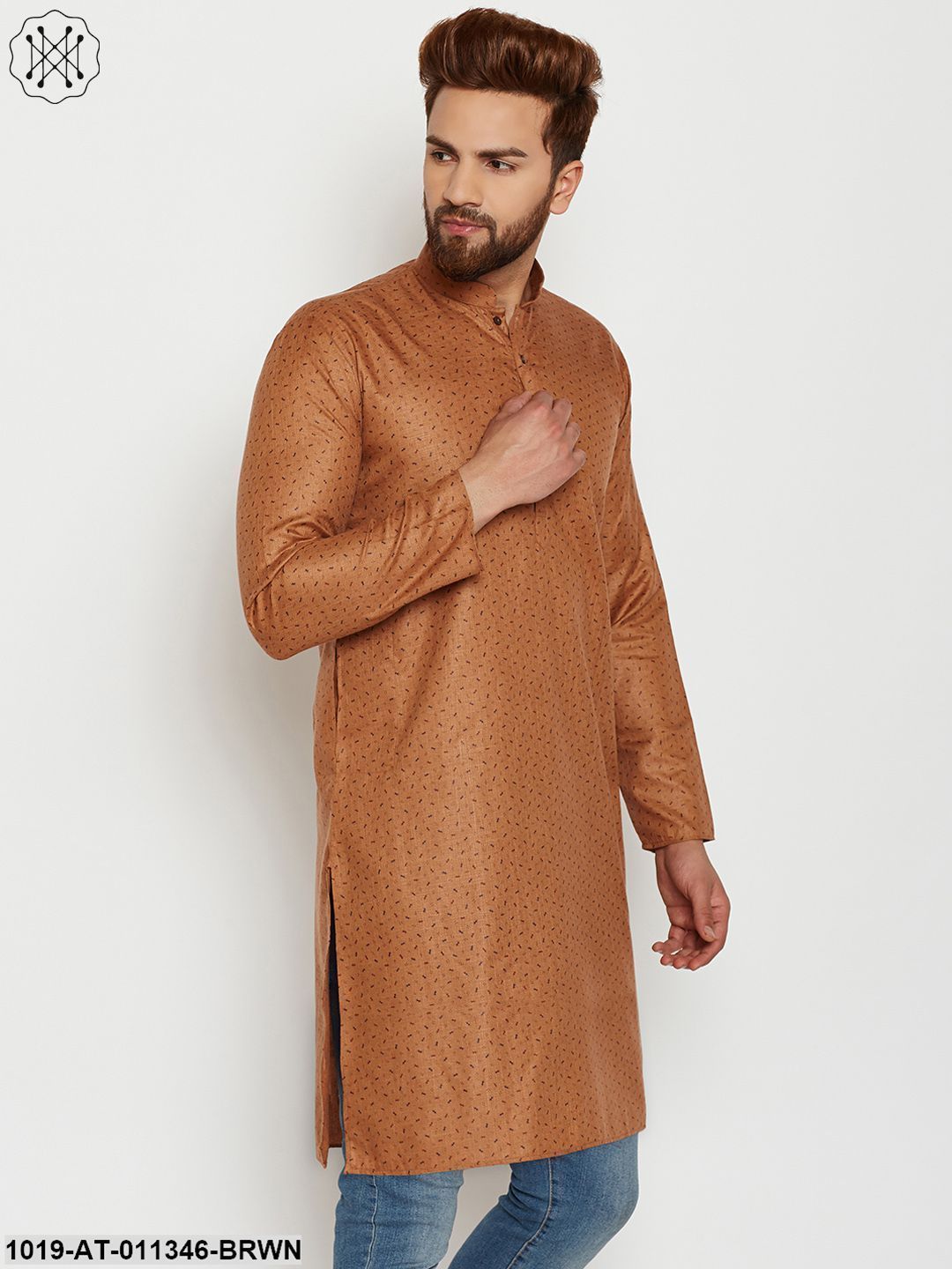 Men's Cotton Brown Printed Only Long Kurta