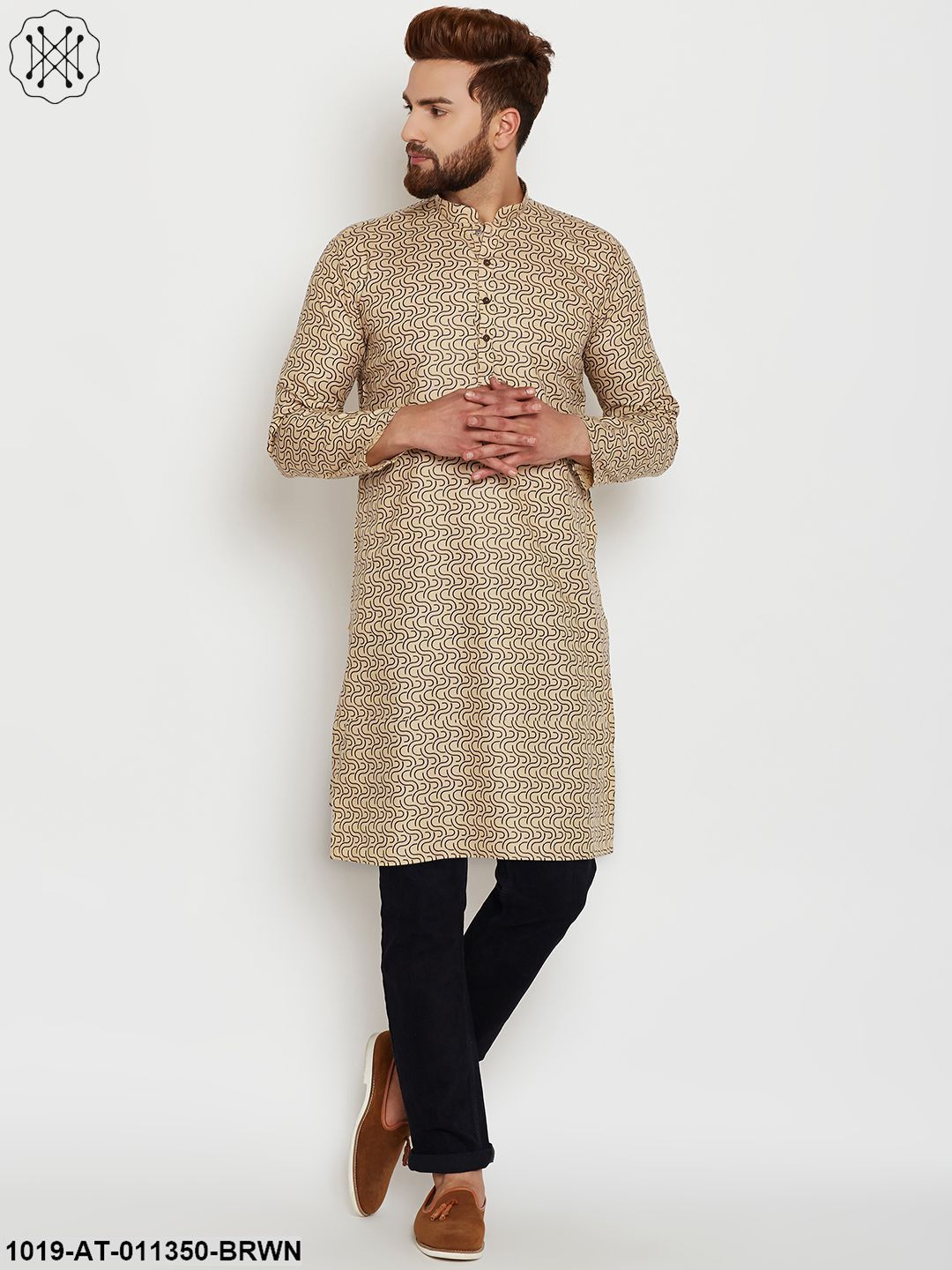 Men's Cotton Brown Printed Only Long Kurta