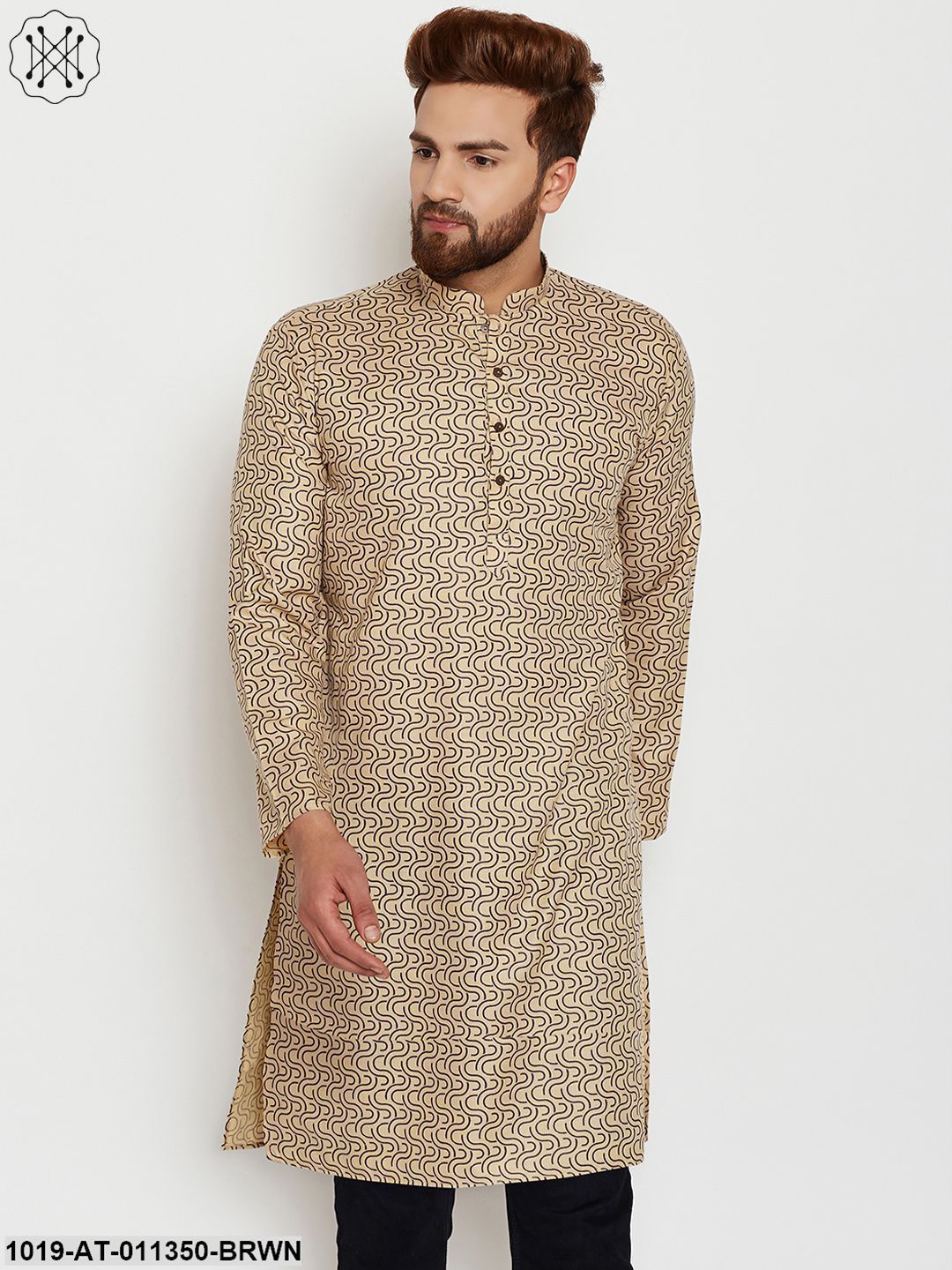 Men's Cotton Brown Printed Only Long Kurta