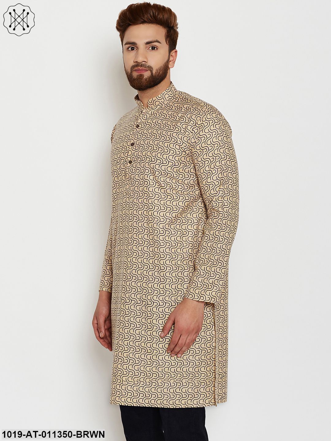 Men's Cotton Brown Printed Only Long Kurta