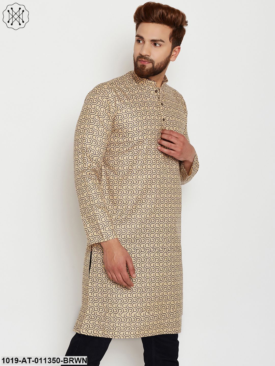 Men's Cotton Brown Printed Only Long Kurta