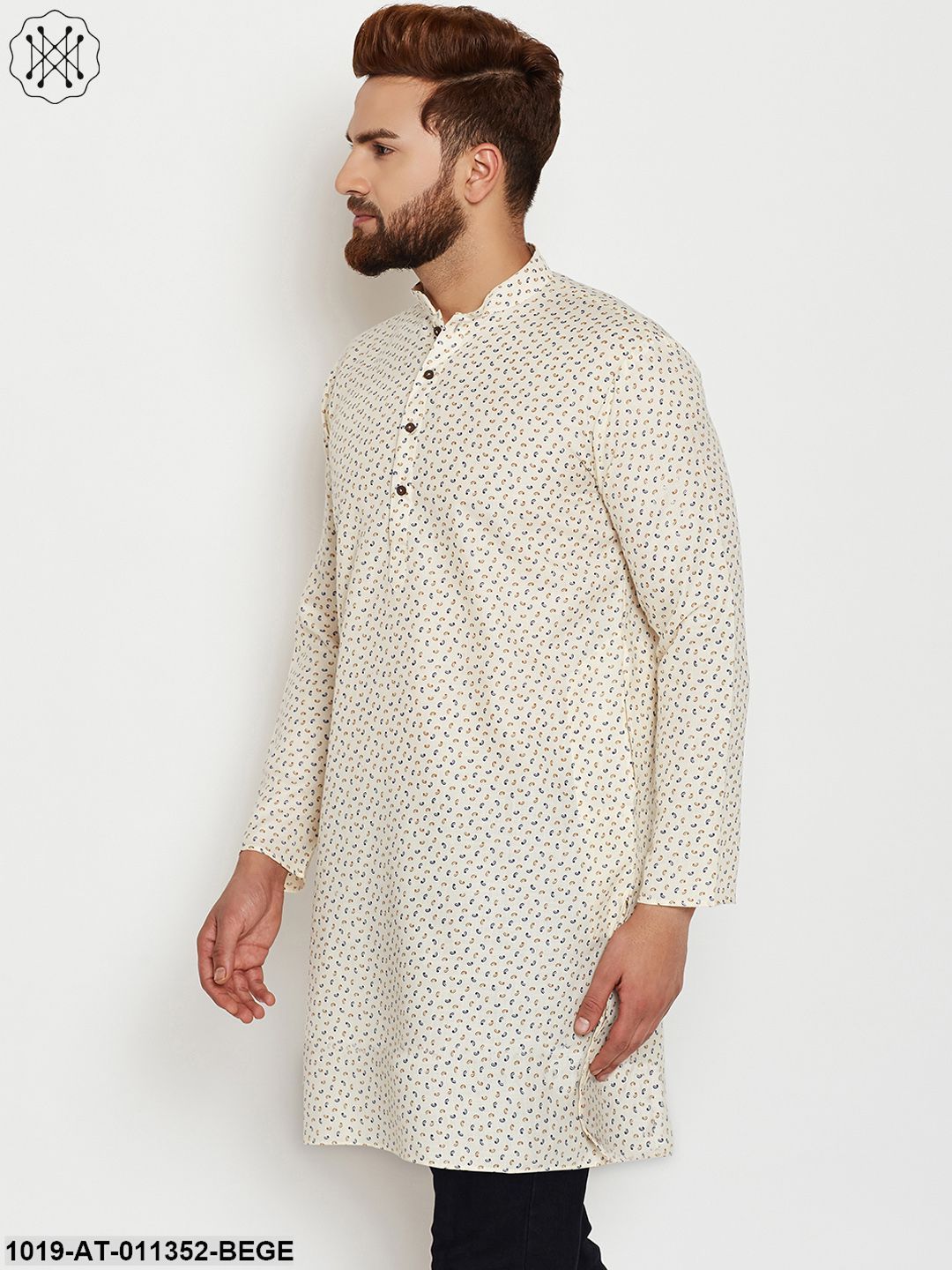 Men's Cotton Beige Printed Only Long Kurta