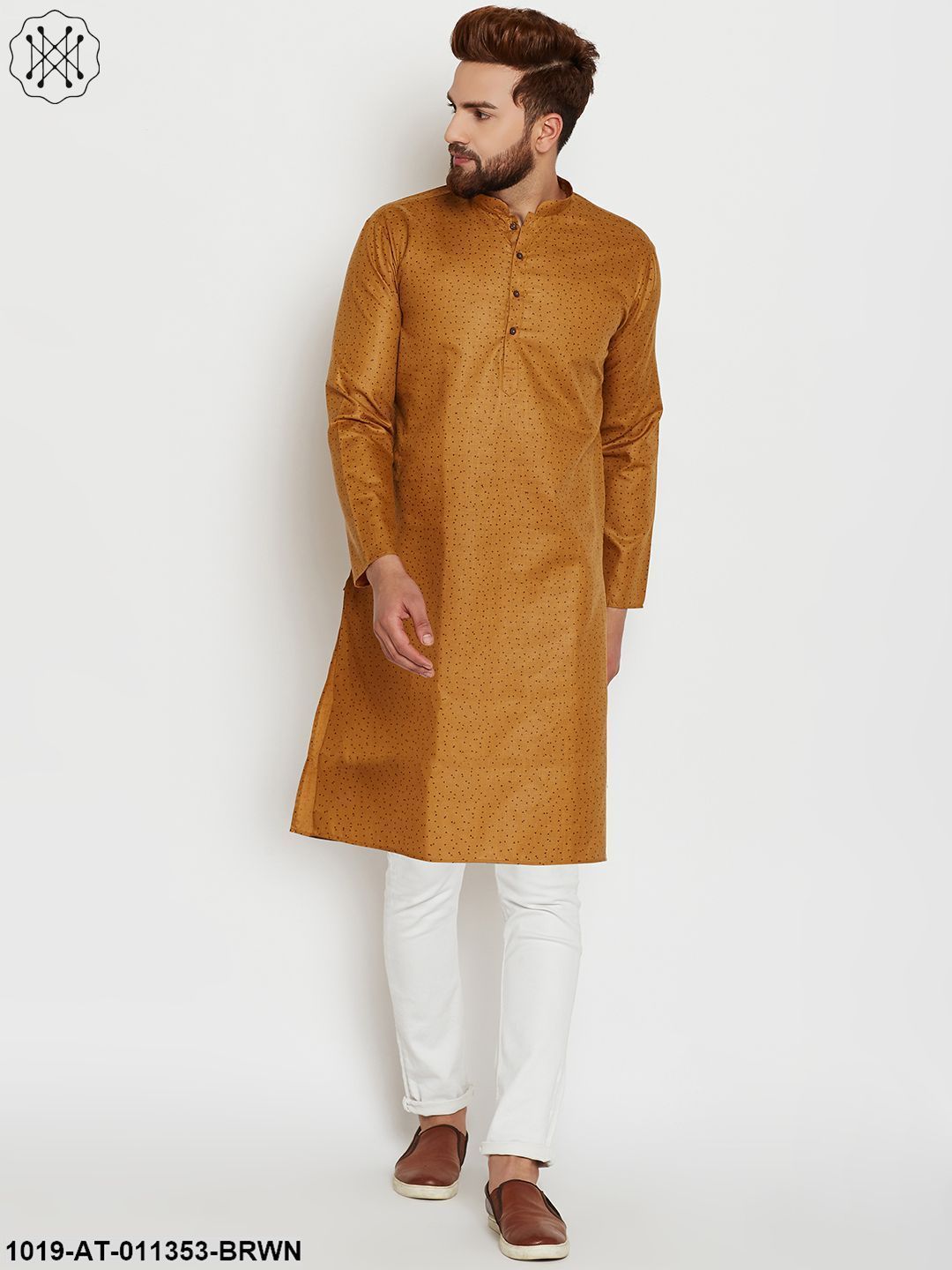 Men's Cotton Brown Printed Only Long Kurta