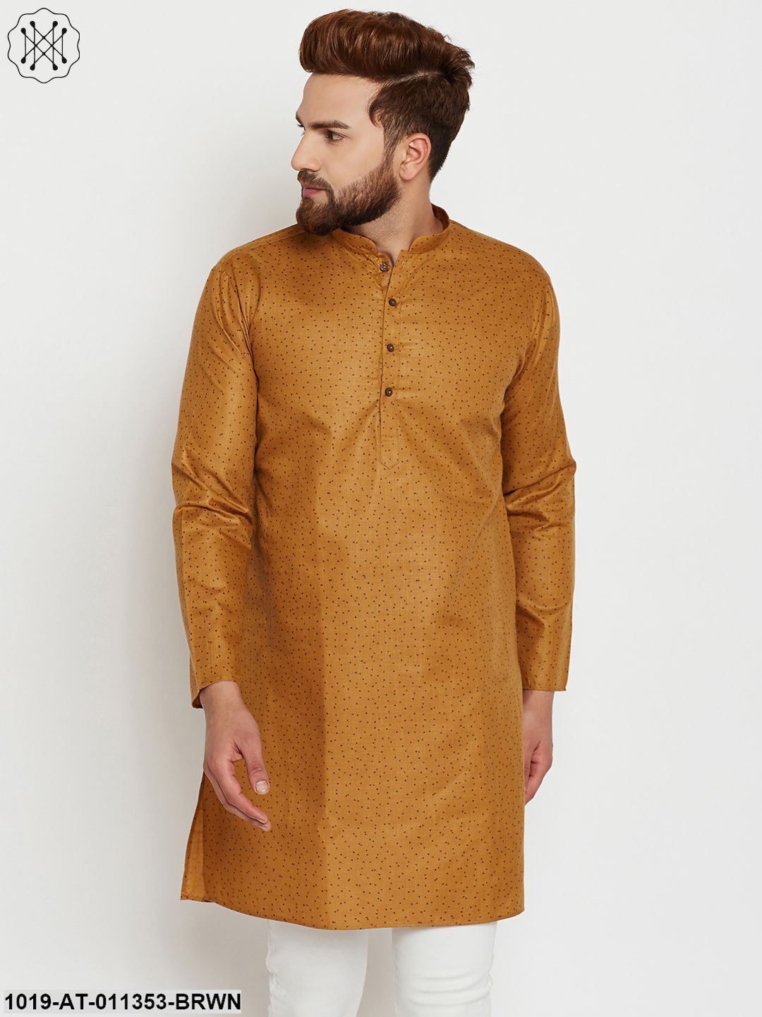Men's Cotton Brown Printed Only Long Kurta