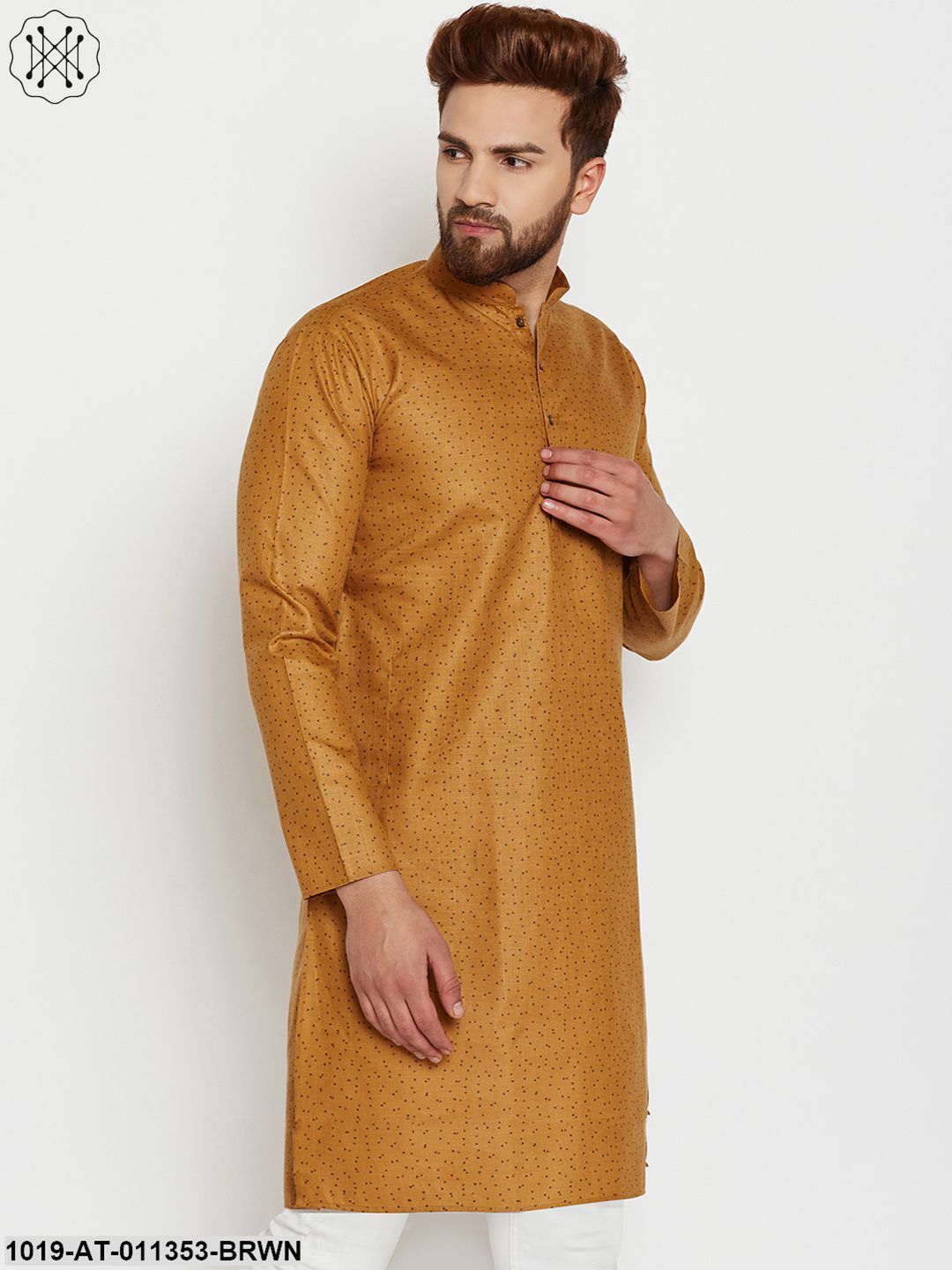 Men's Cotton Brown Printed Only Long Kurta