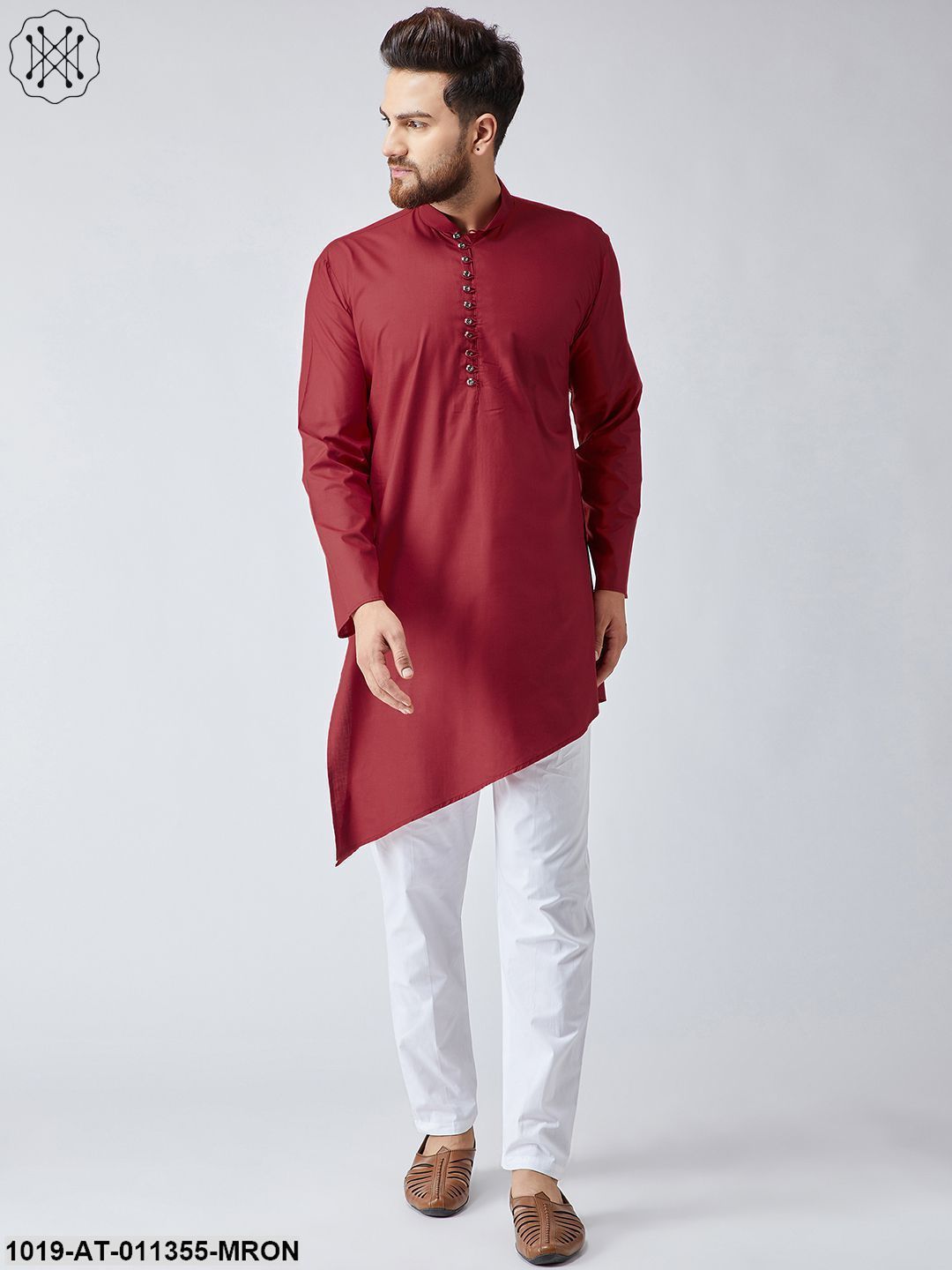 Men's Cotton Dark Maroon Only Long Kurta