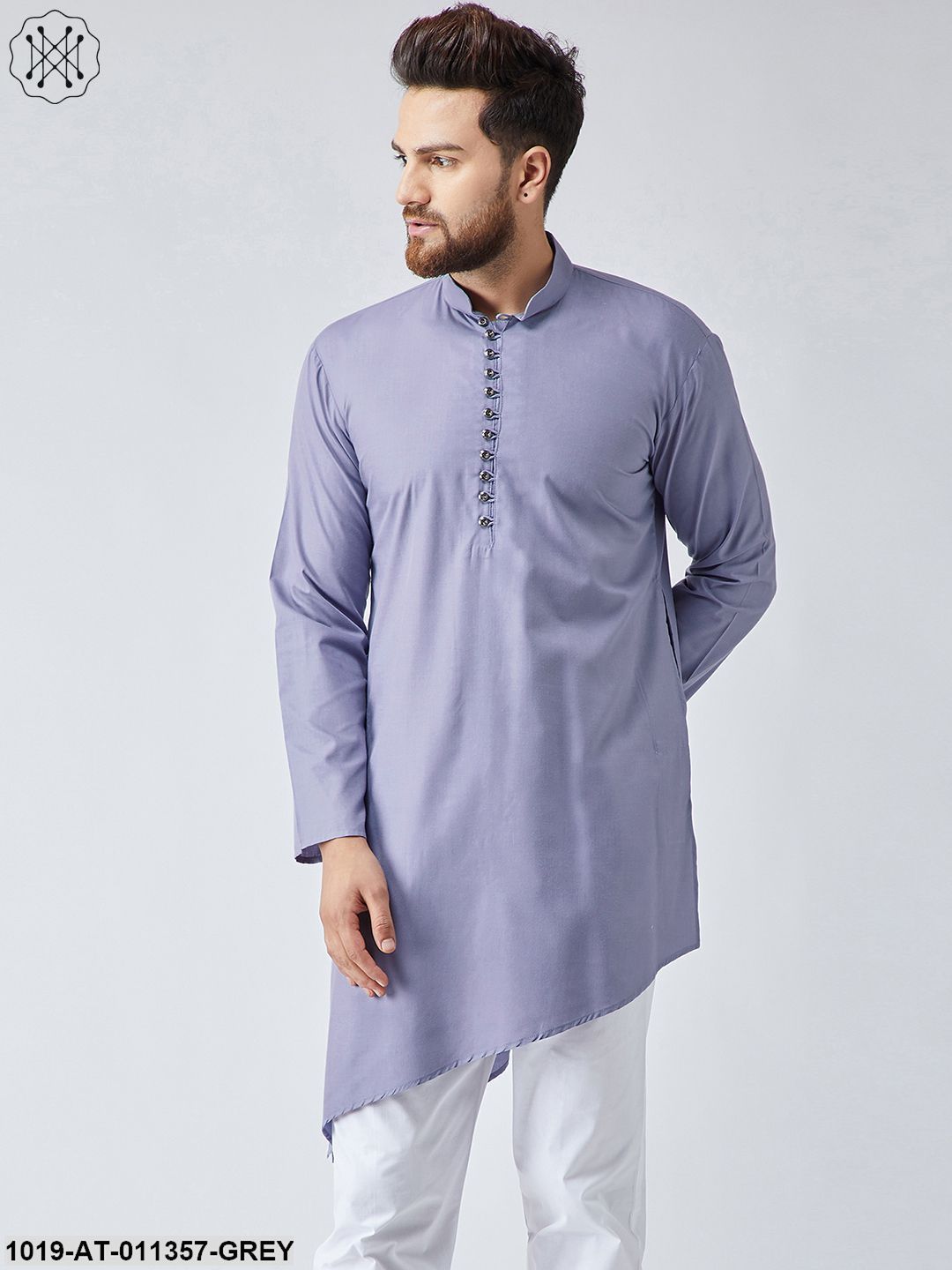 Men's Cotton Light Grey Only Long Kurta