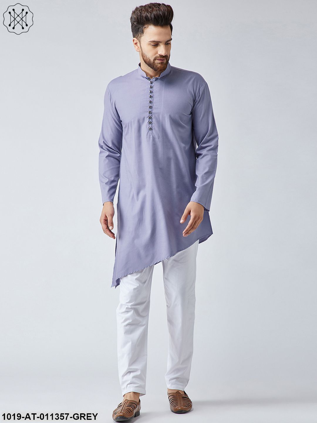Men's Cotton Light Grey Only Long Kurta