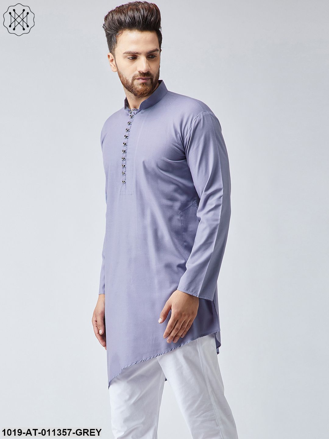 Men's Cotton Light Grey Only Long Kurta