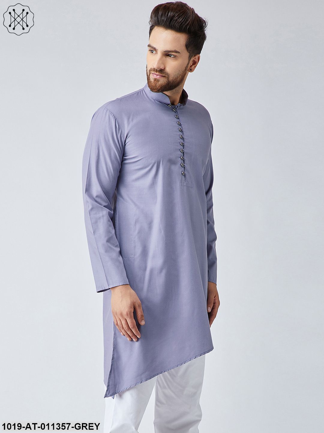Men's Cotton Light Grey Only Long Kurta