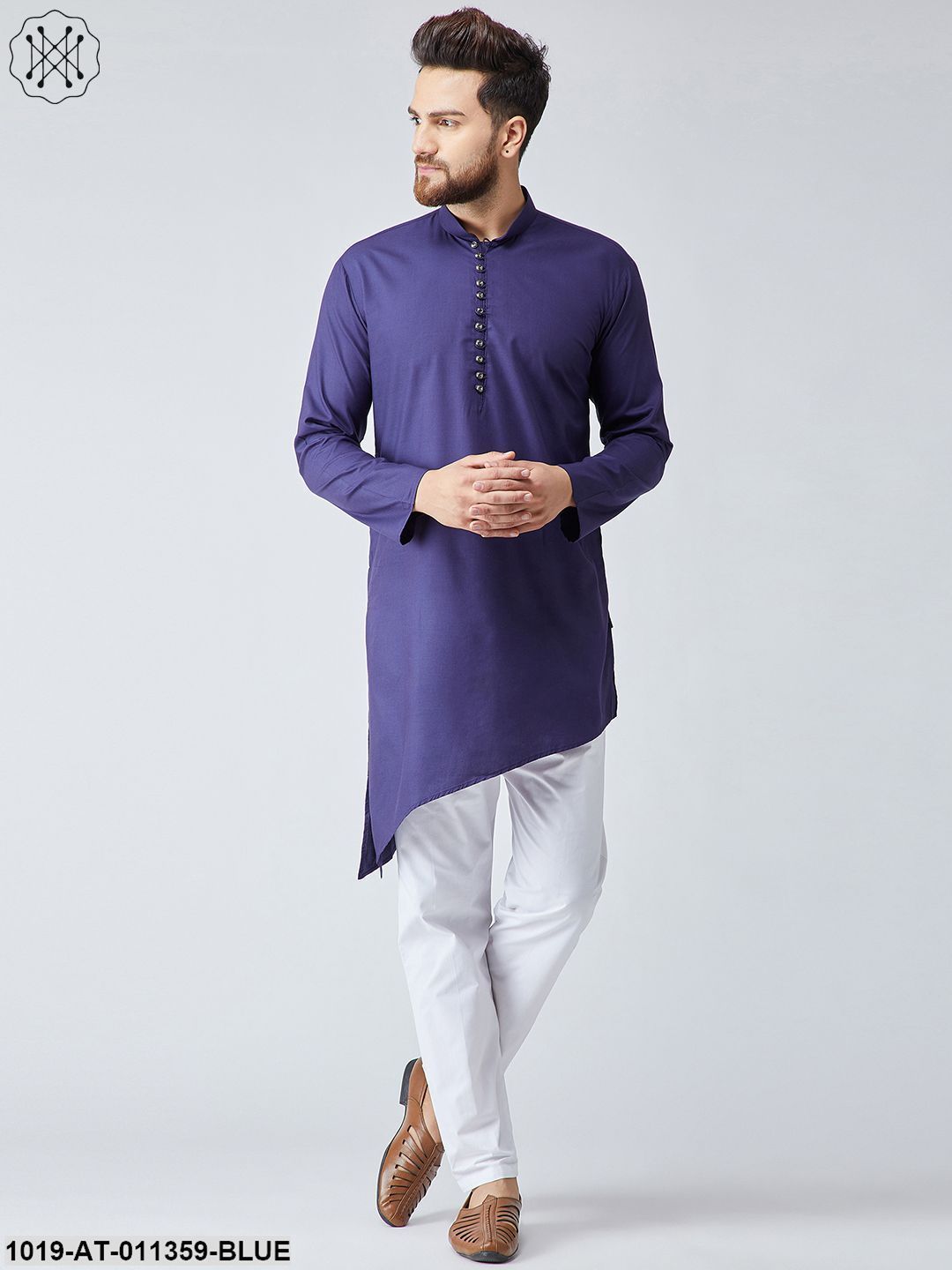 Men's Cotton Navy Blue Only Long Kurta