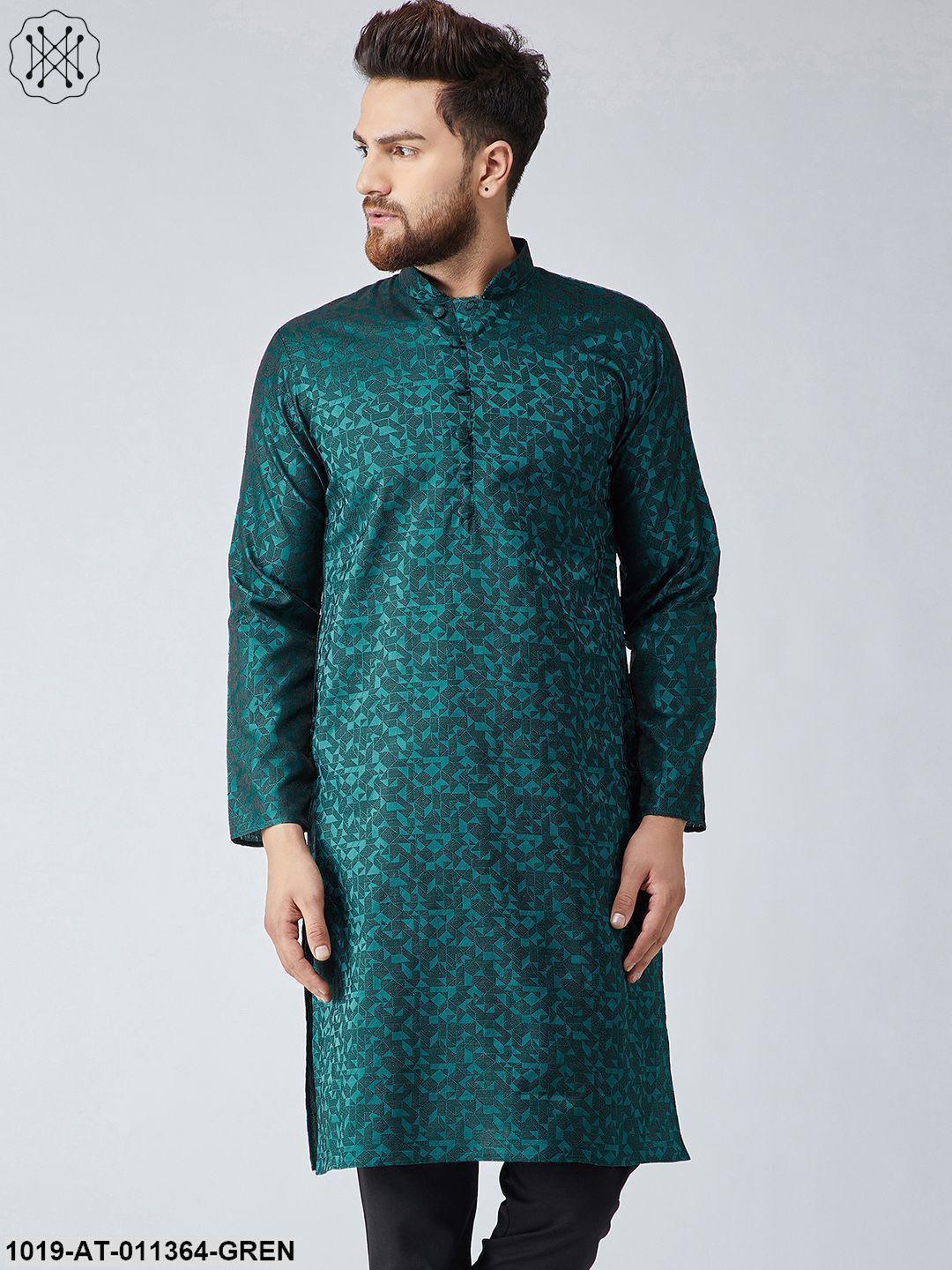 Men's Silk Blend Teal Green Only Long Kurta