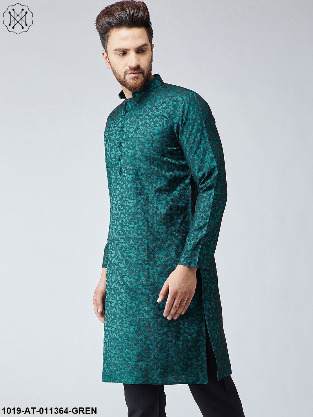 Men's Silk Blend Teal Green Only Long Kurta