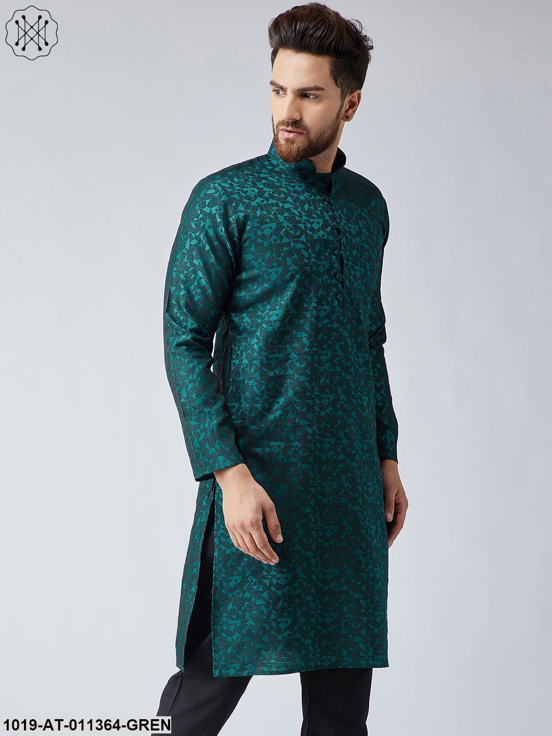 Men's Silk Blend Teal Green Only Long Kurta
