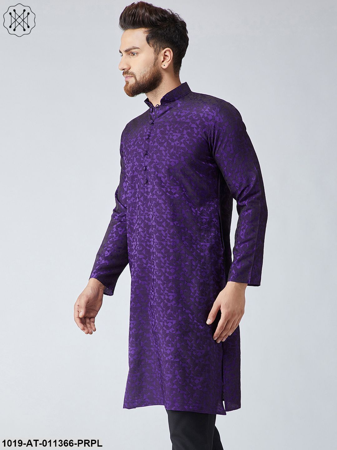 Men's Silk Blend Purple Only Long Kurta - Sojanya