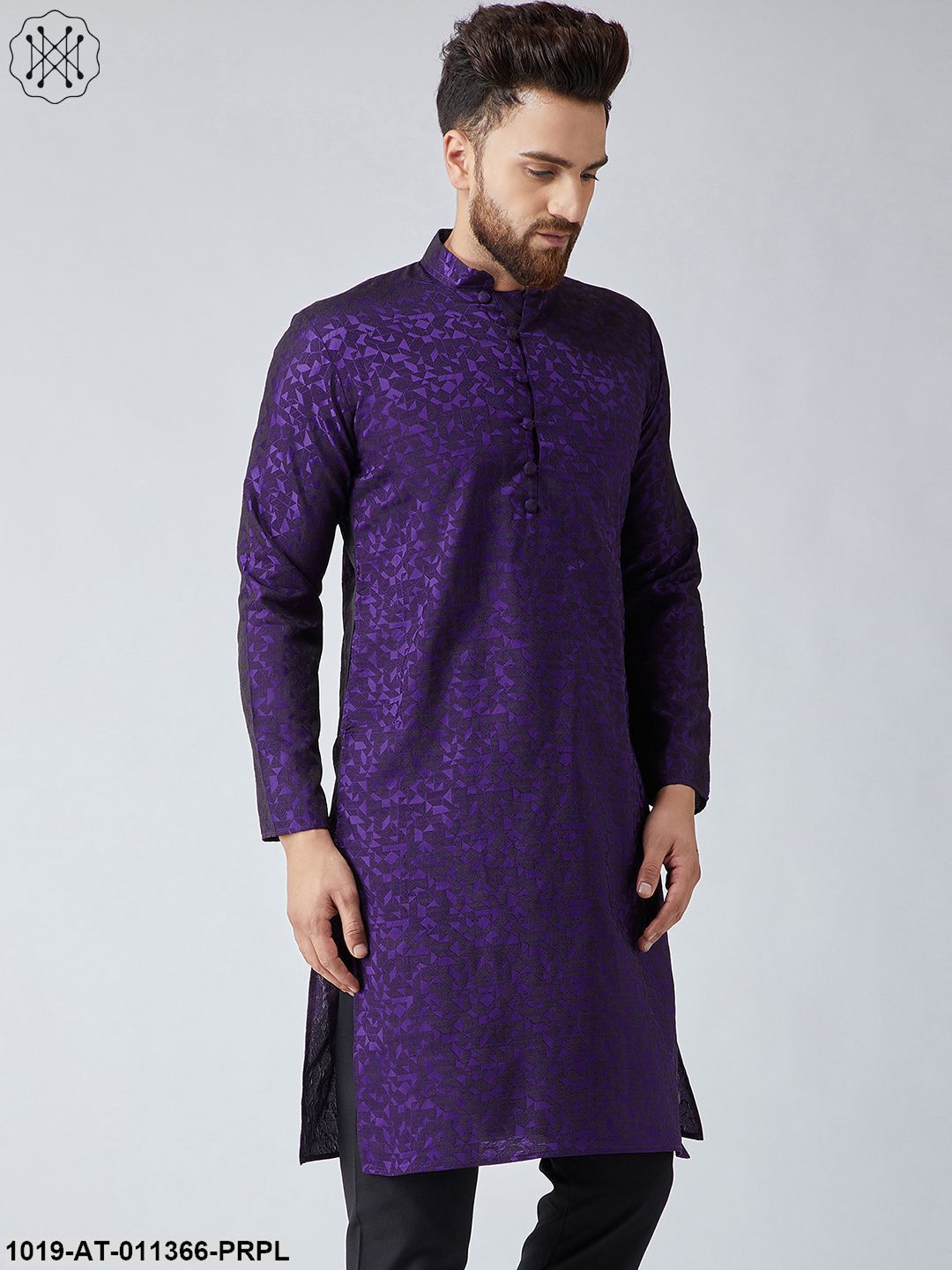 Men's Silk Blend Purple Only Long Kurta - Sojanya