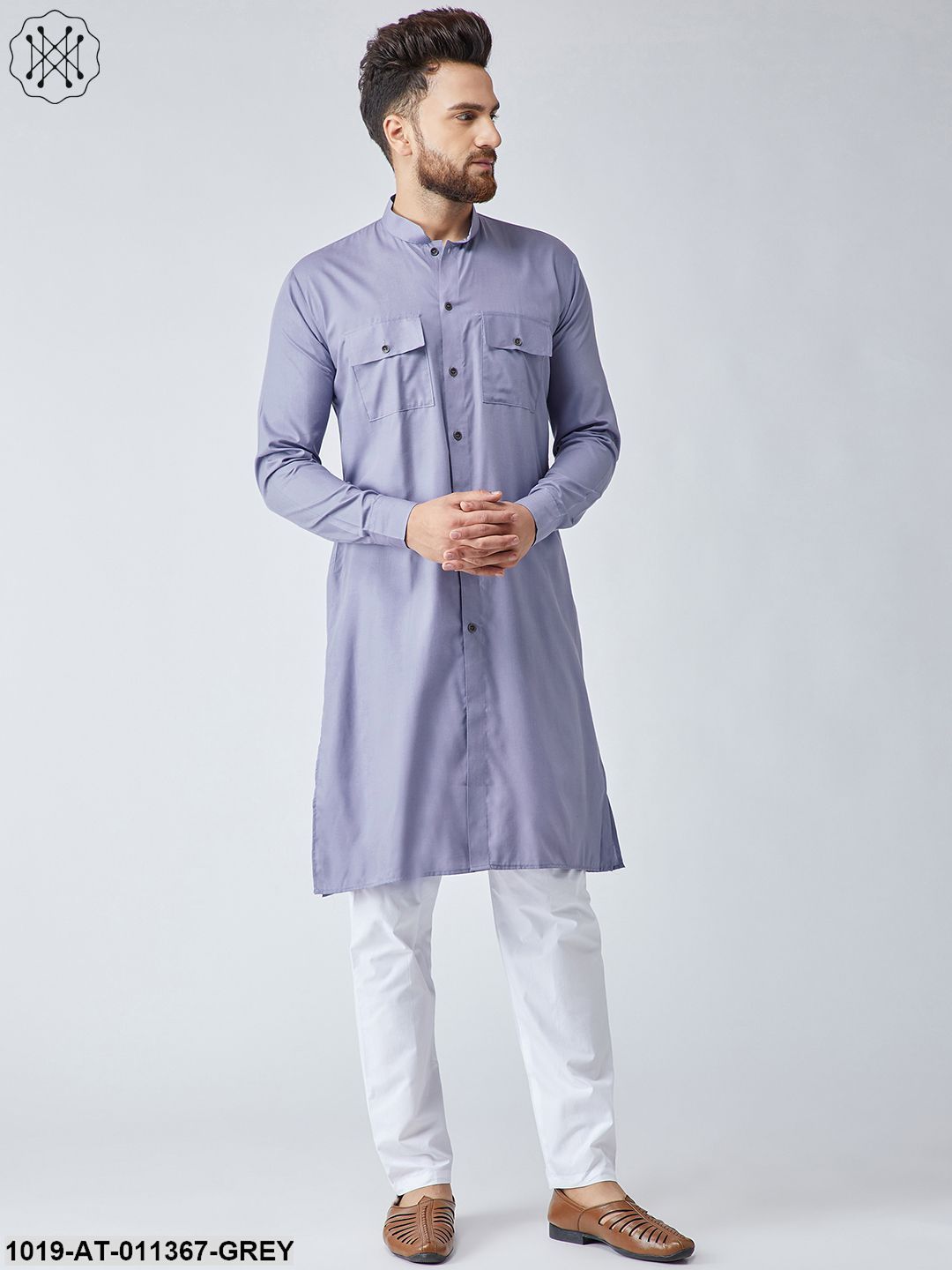 Men's Cotton Grey Only Long Kurta
