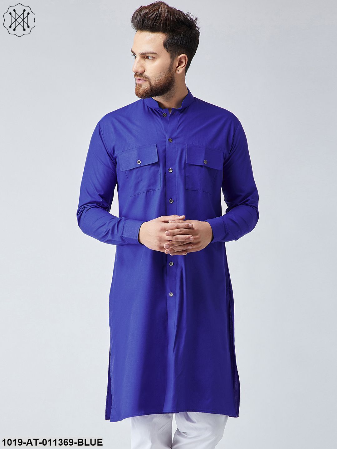 Men's Cotton Royal Blue Only Long Kurta