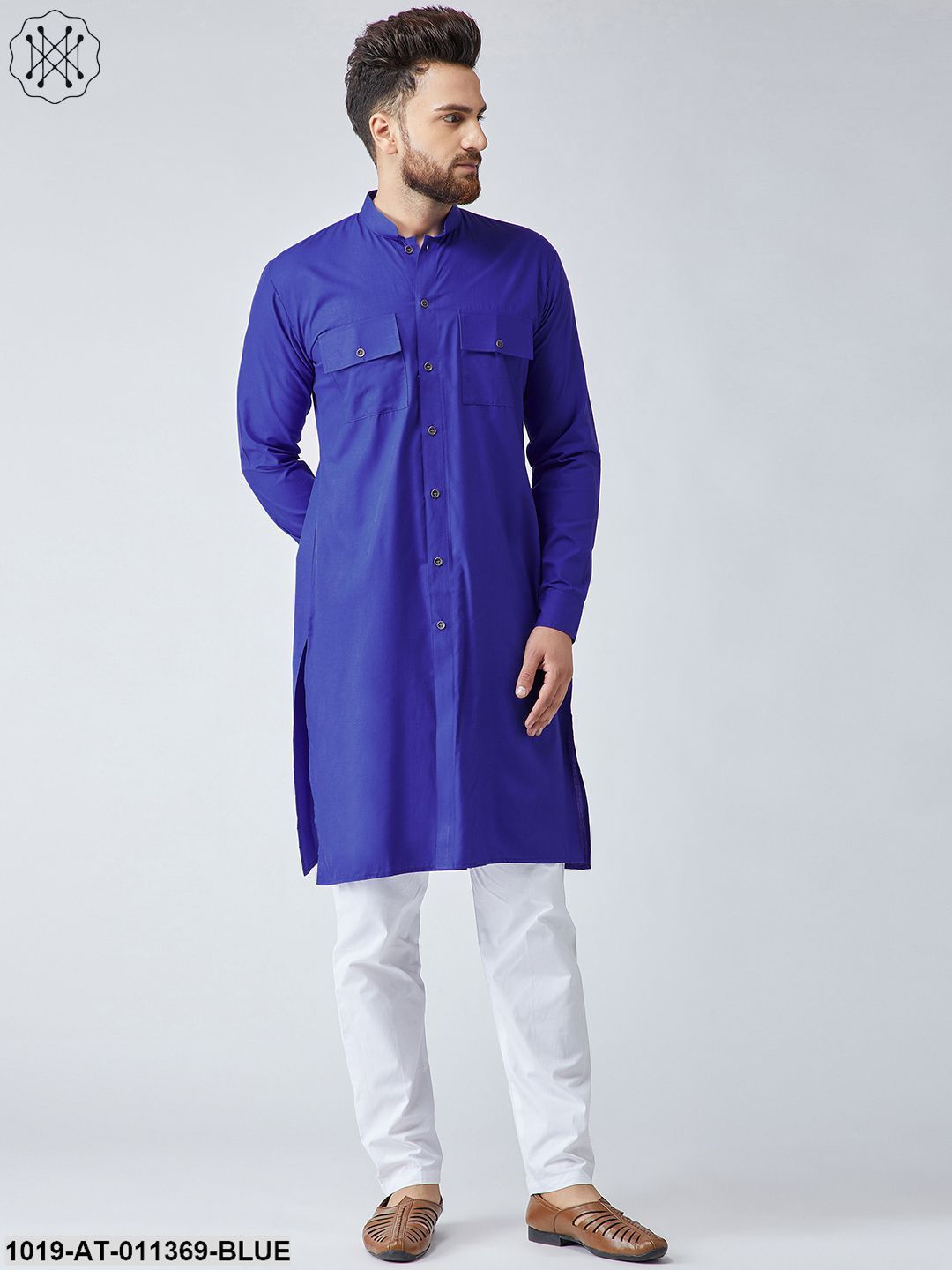 Men's Cotton Royal Blue Only Long Kurta
