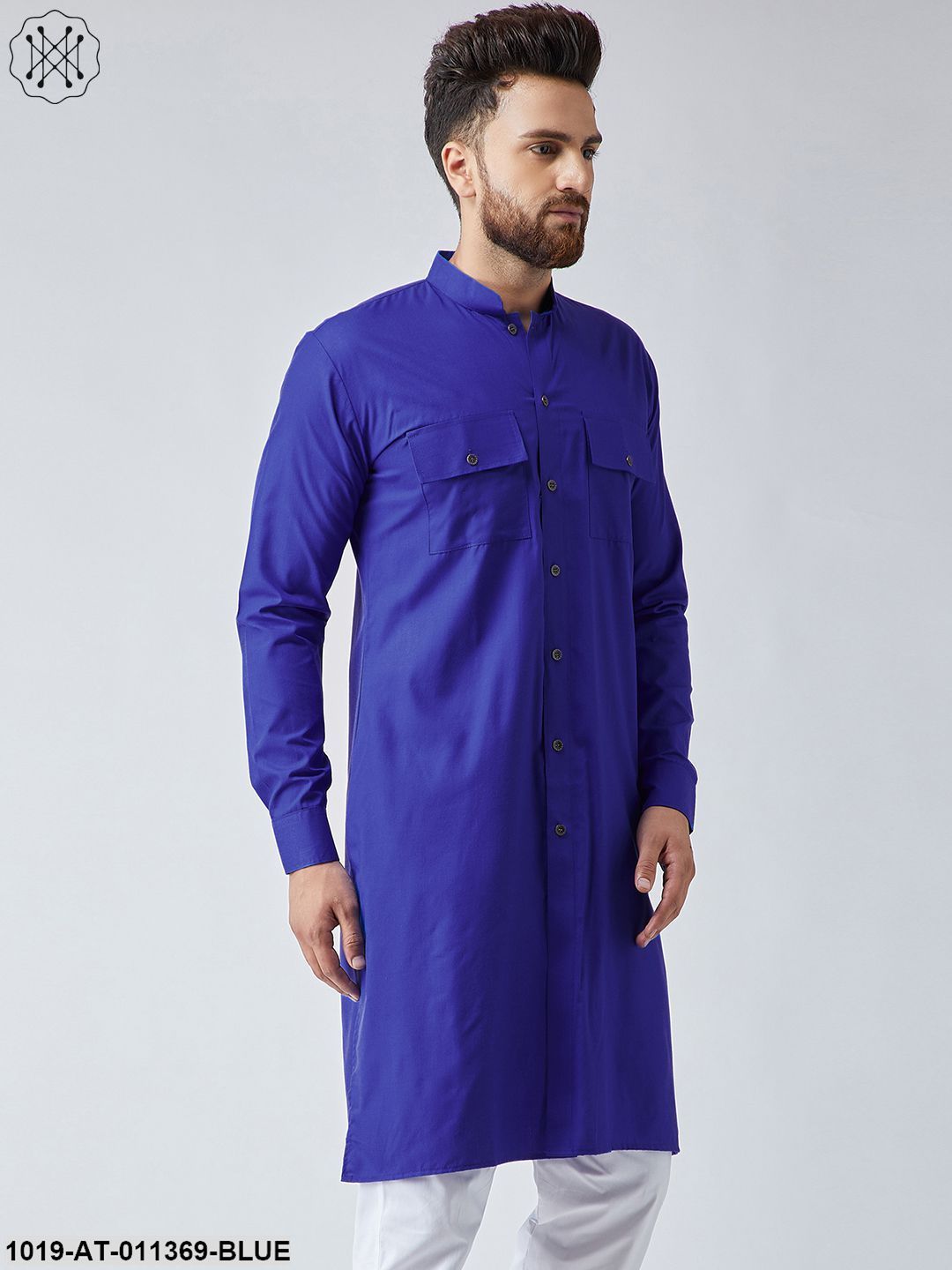Men's Cotton Royal Blue Only Long Kurta