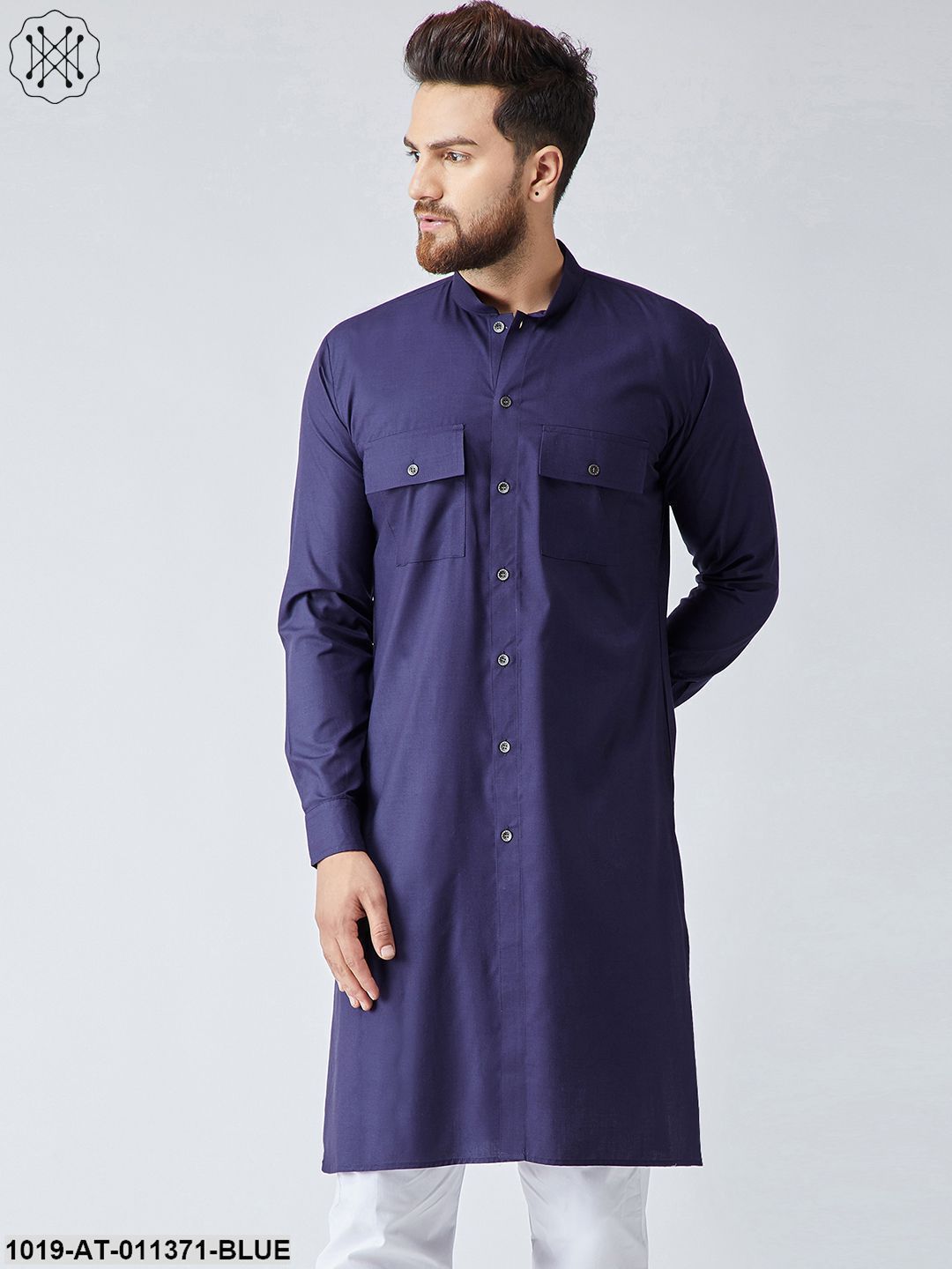 Men's Cotton Navy Blue Only Long Kurta