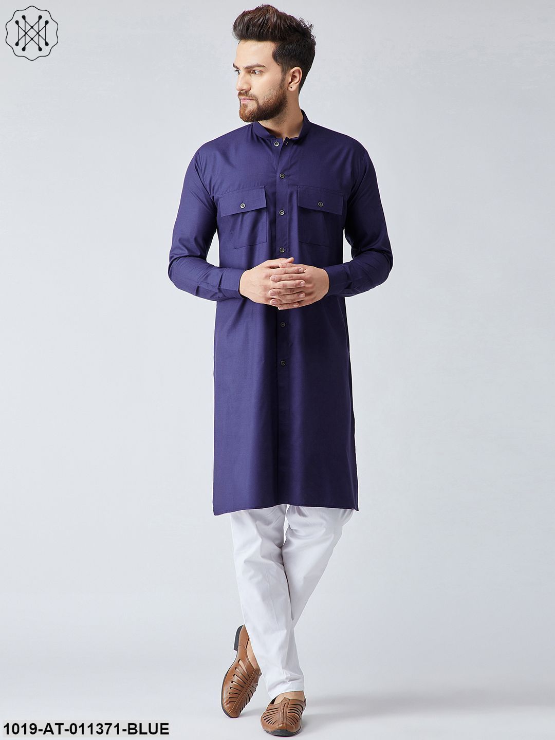 Men's Cotton Navy Blue Only Long Kurta