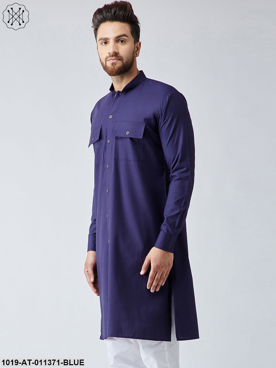 Men's Cotton Navy Blue Only Long Kurta