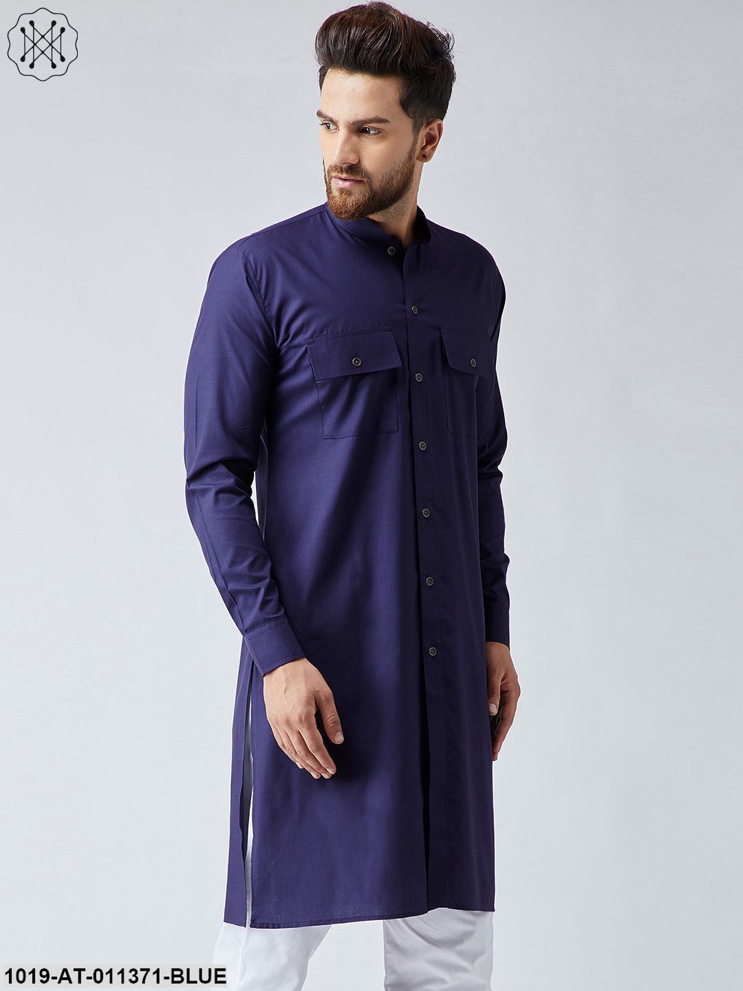 Men's Cotton Navy Blue Only Long Kurta