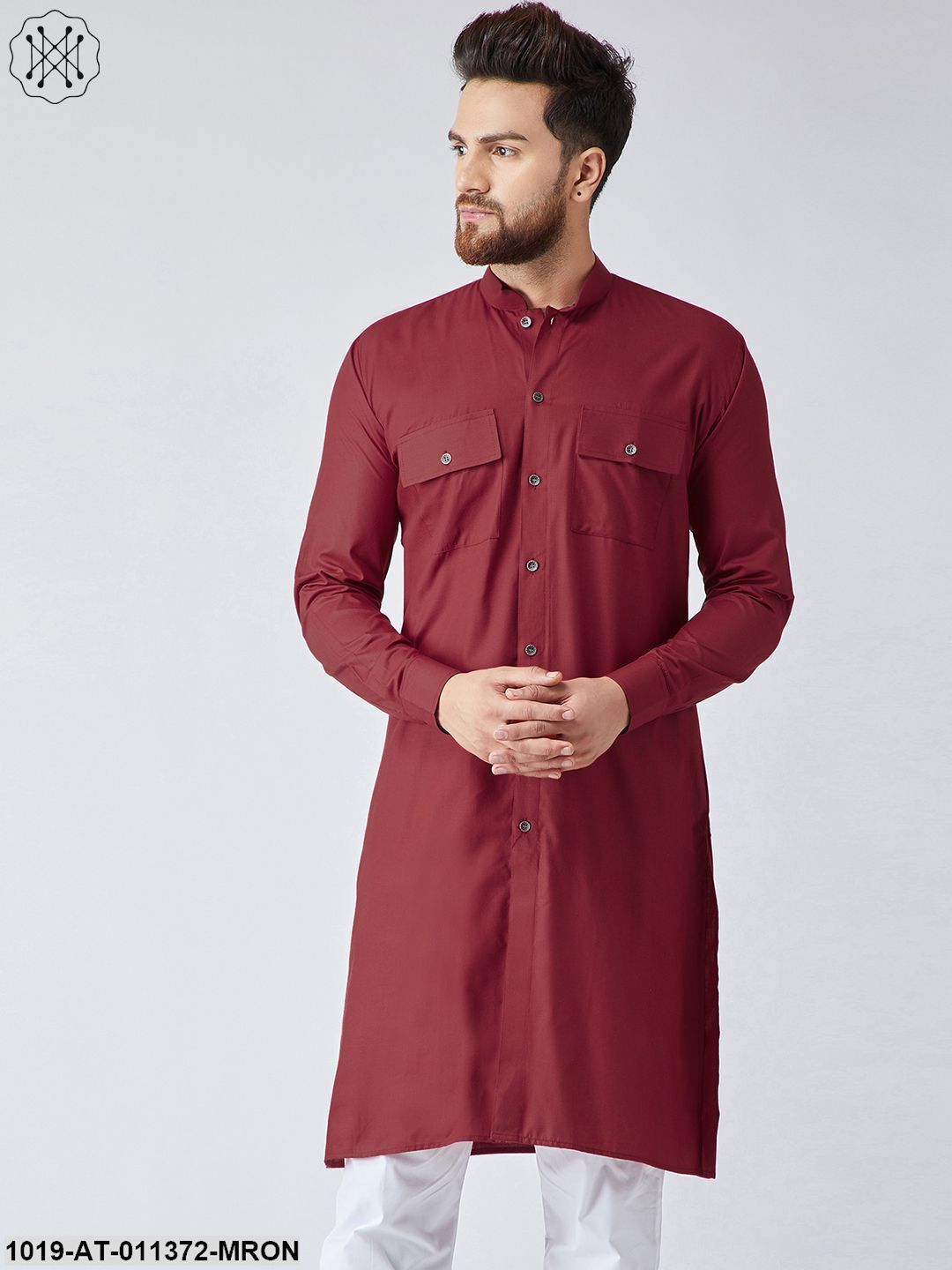 Men's Cotton Maroon Only Long Kurta
