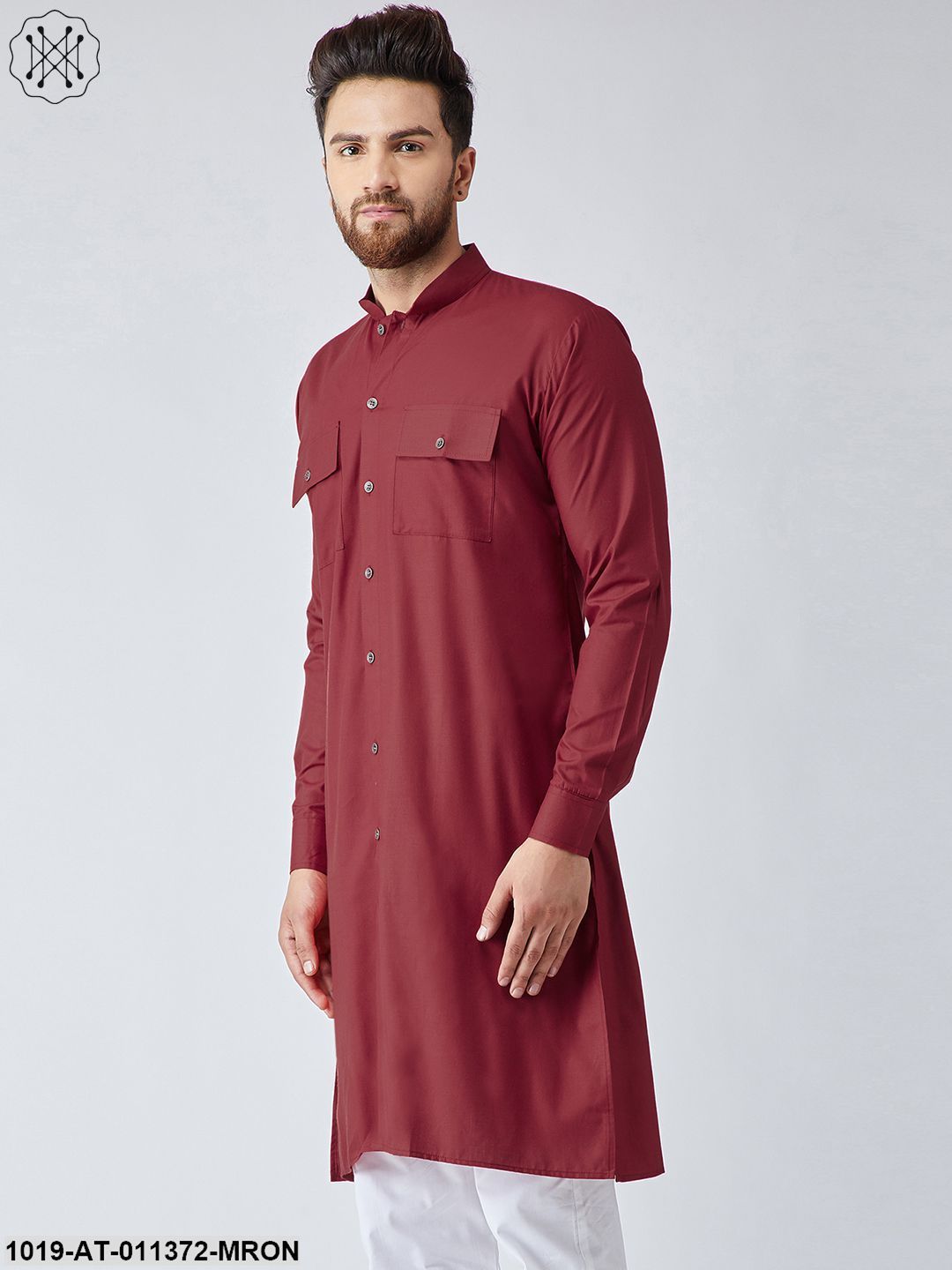 Men's Cotton Maroon Only Long Kurta