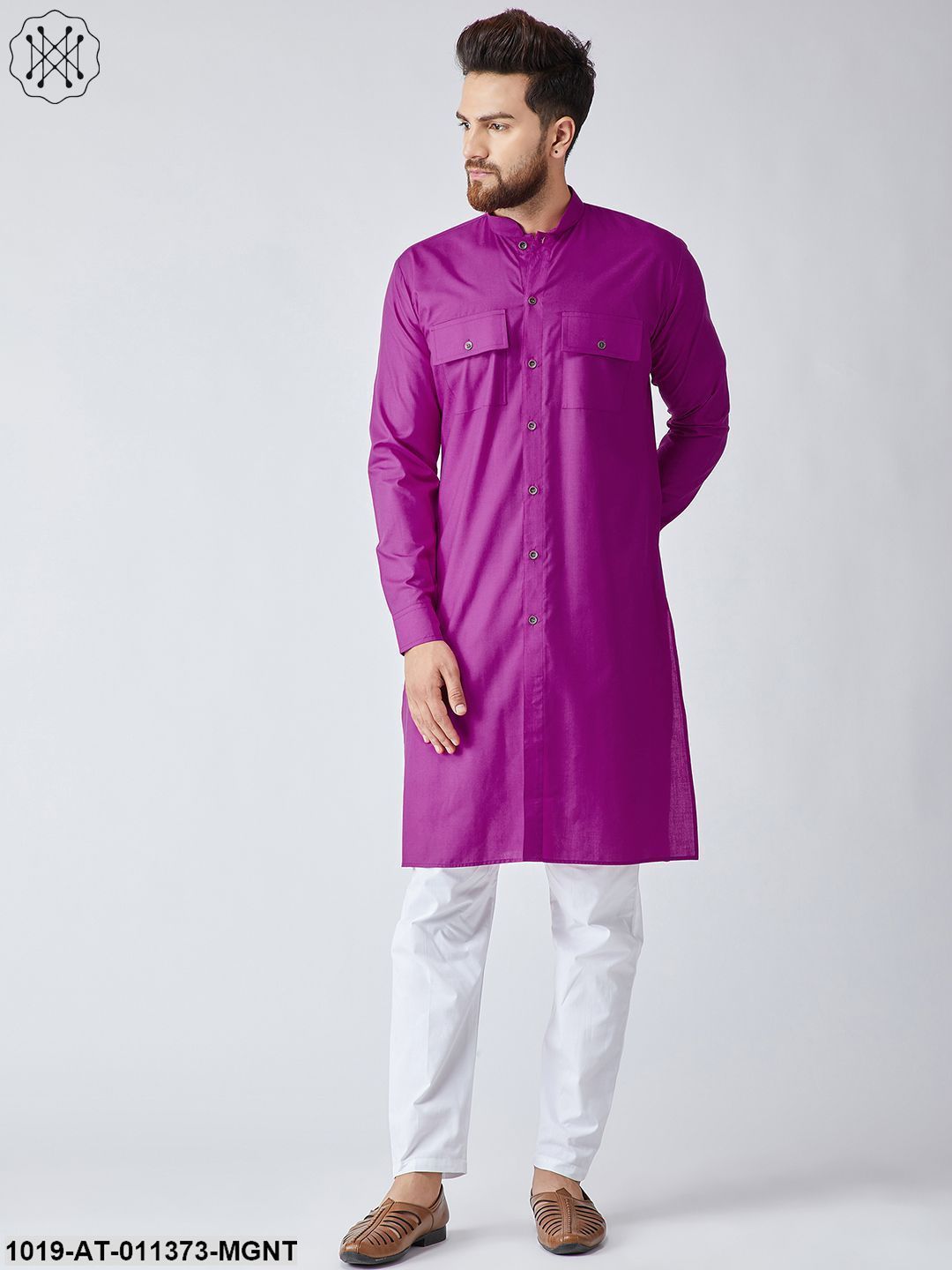 Men's Cotton Magenta Only Long Kurta