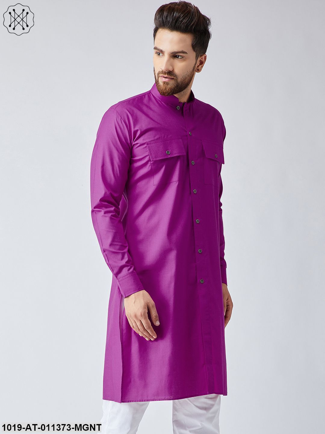 Men's Cotton Magenta Only Long Kurta