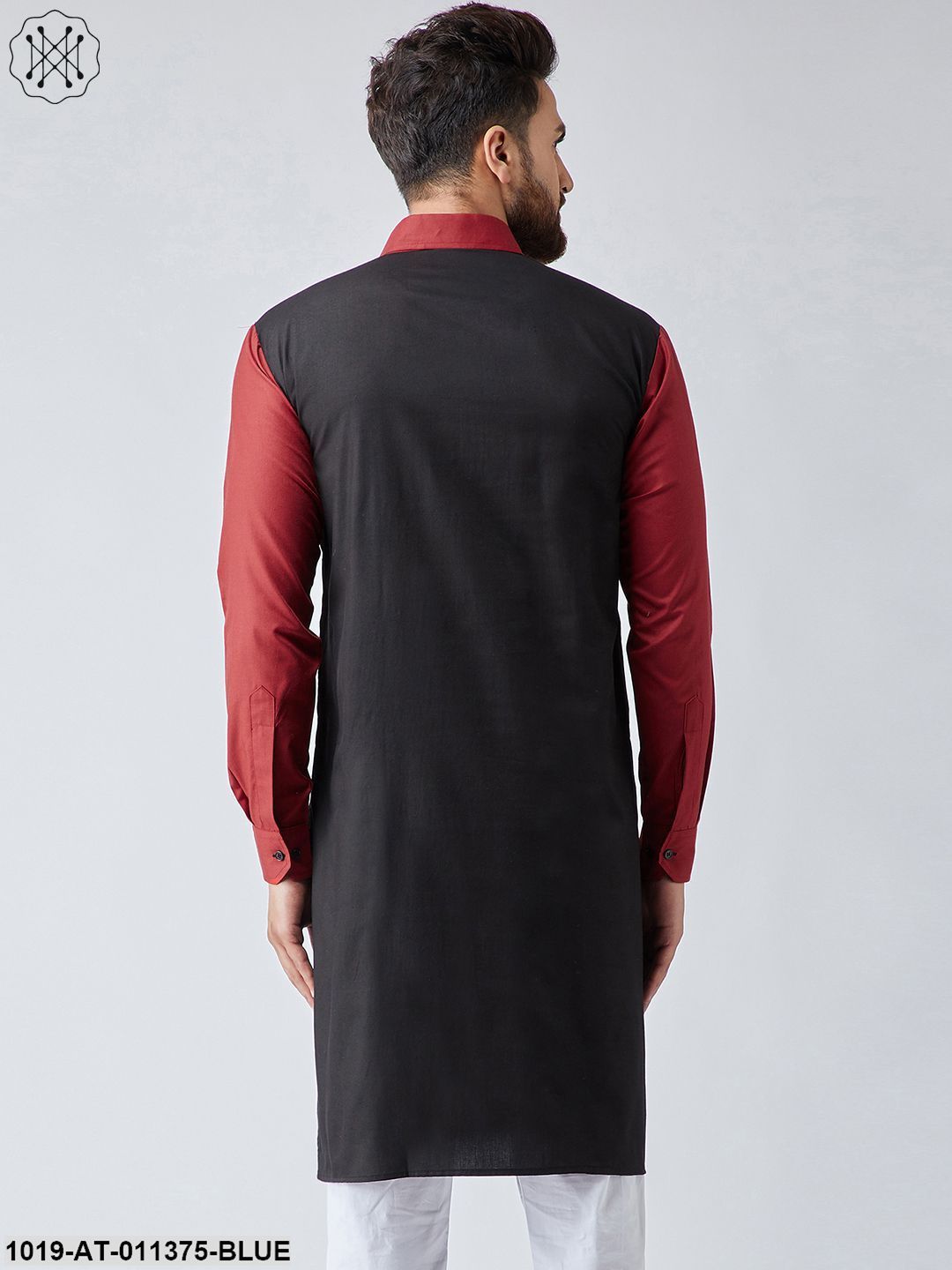 Men's Cotton Navy Blue & Light Grey Only Long Kurta