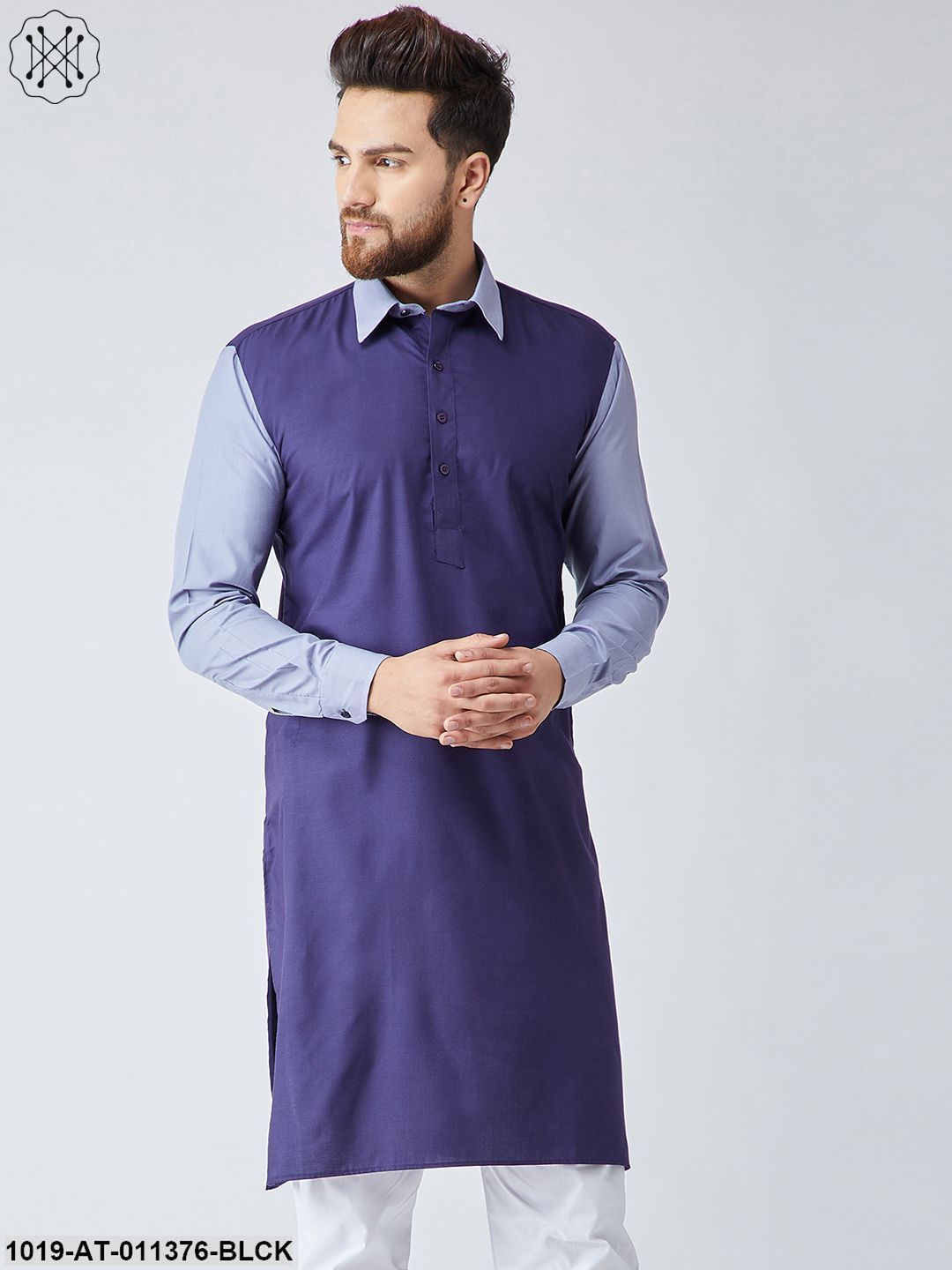 Men's Cotton Black & Maroon Only Long Kurta
