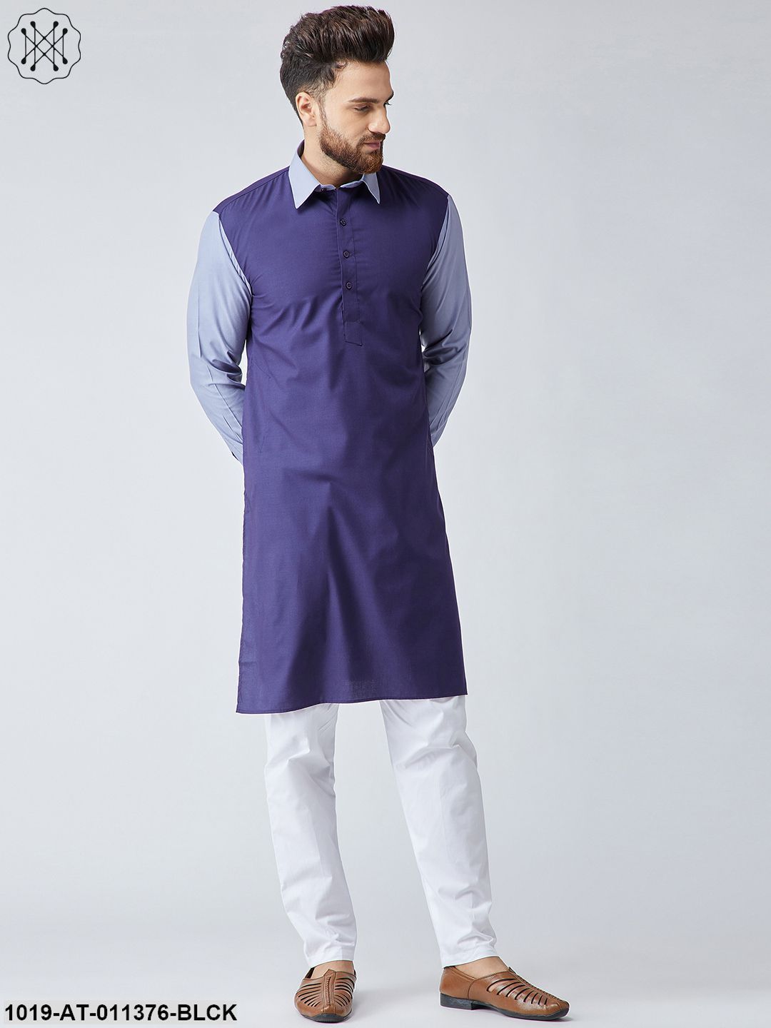 Men's Cotton Black & Maroon Only Long Kurta