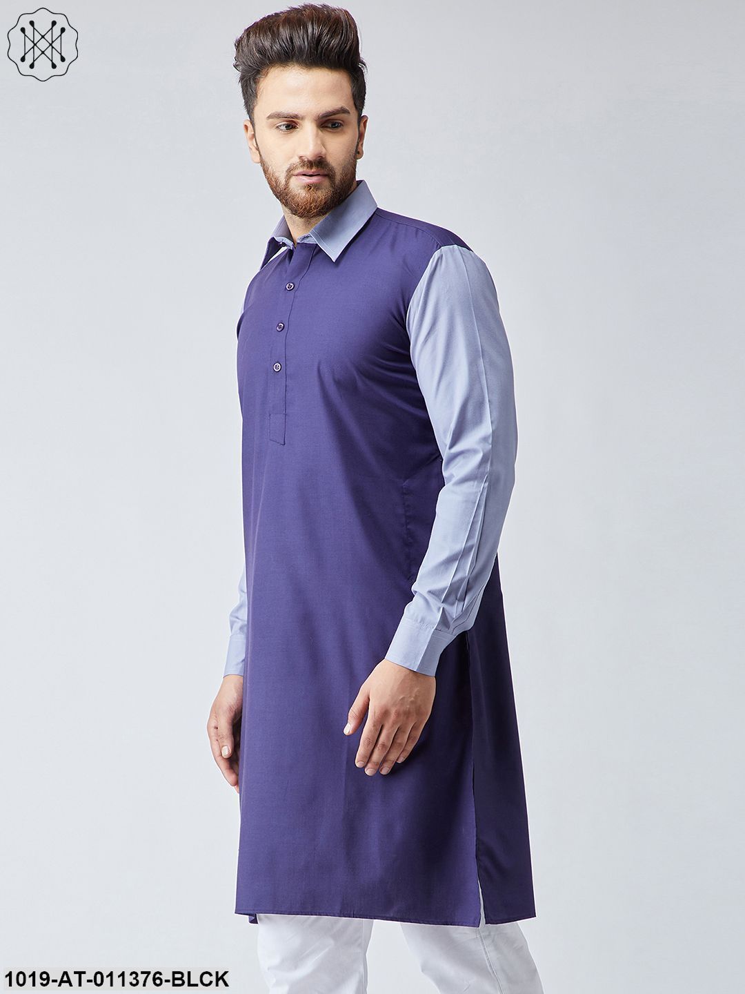 Men's Cotton Black & Maroon Only Long Kurta