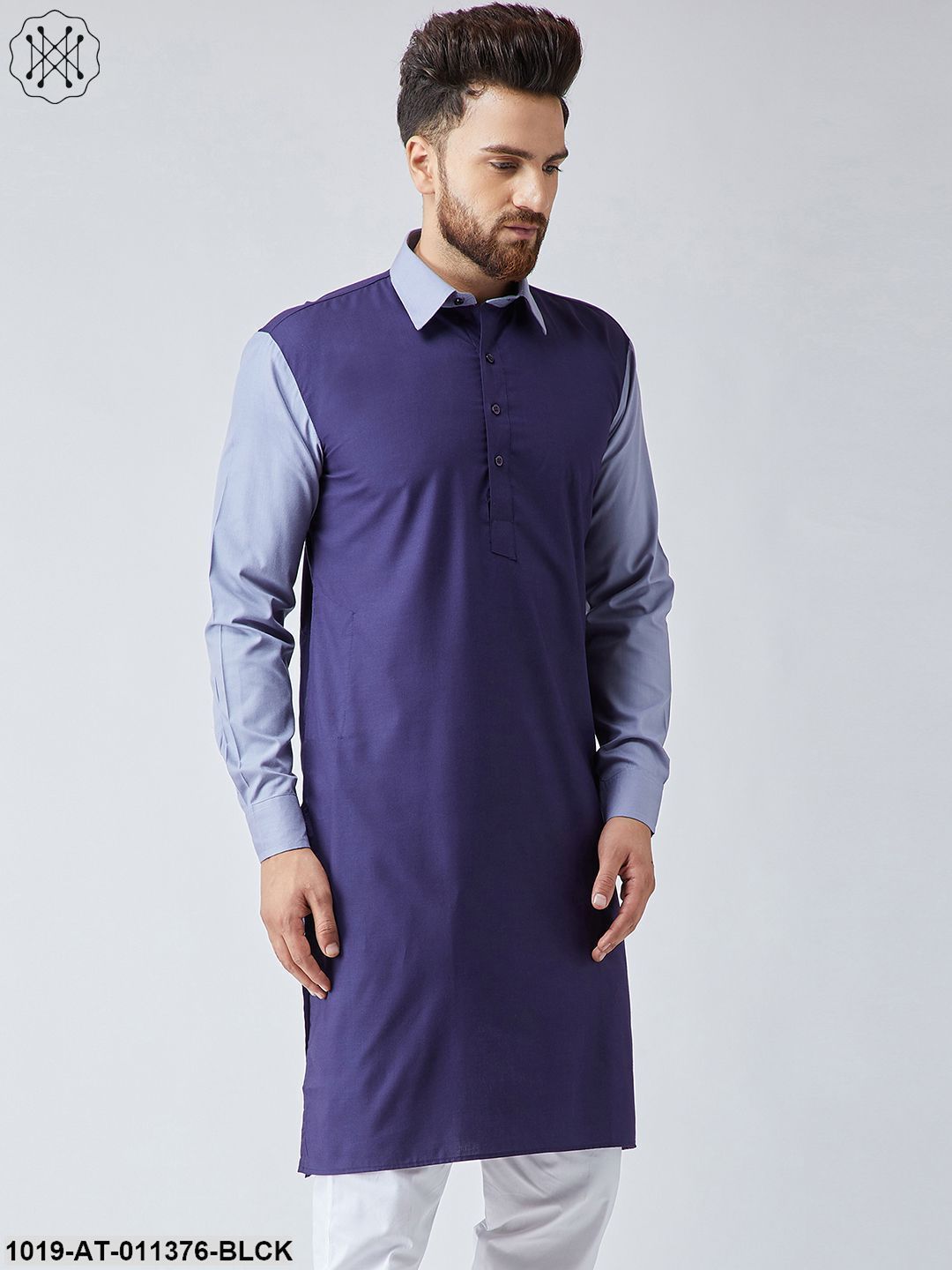 Men's Cotton Black & Maroon Only Long Kurta