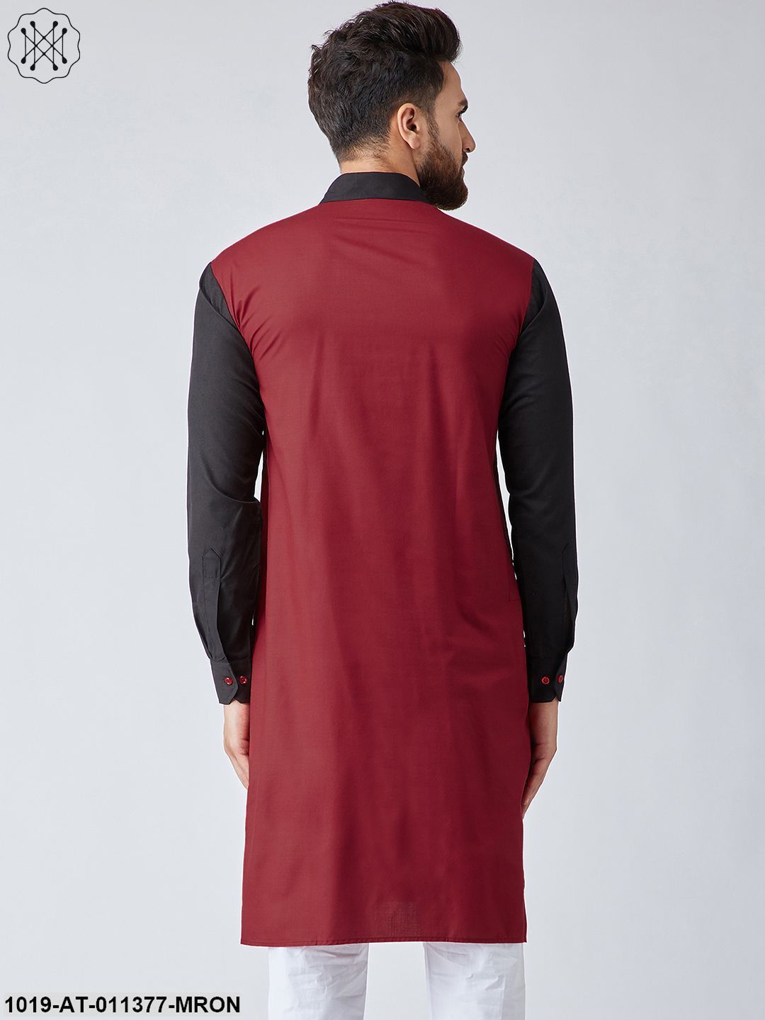 Men's Cotton Maroon & Black Only Long Kurta