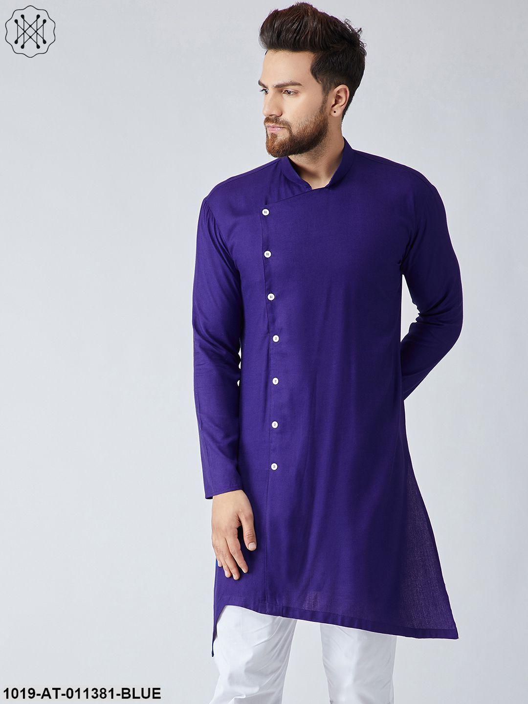 Men's Rayon Navy Blue Only Long Kurta