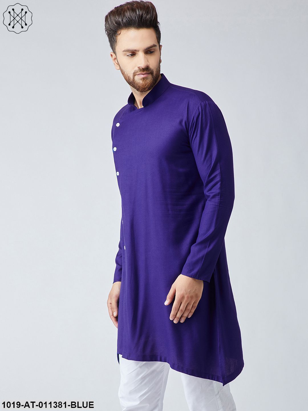 Men's Rayon Navy Blue Only Long Kurta