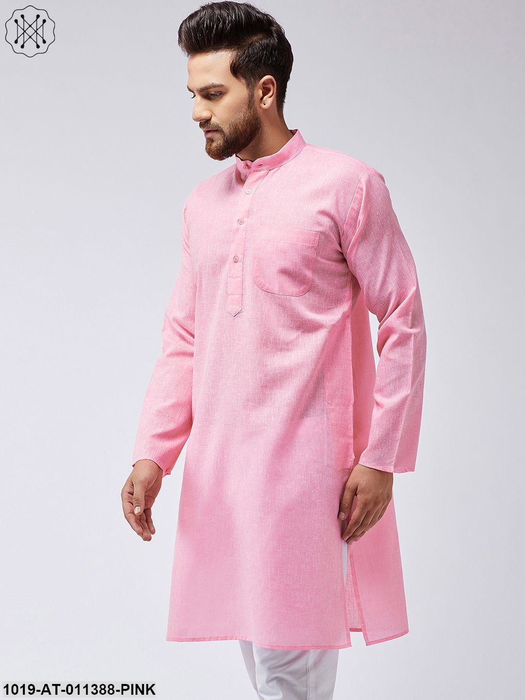 Men's Cotton Blend Pink Only Long Kurta - Sojanya