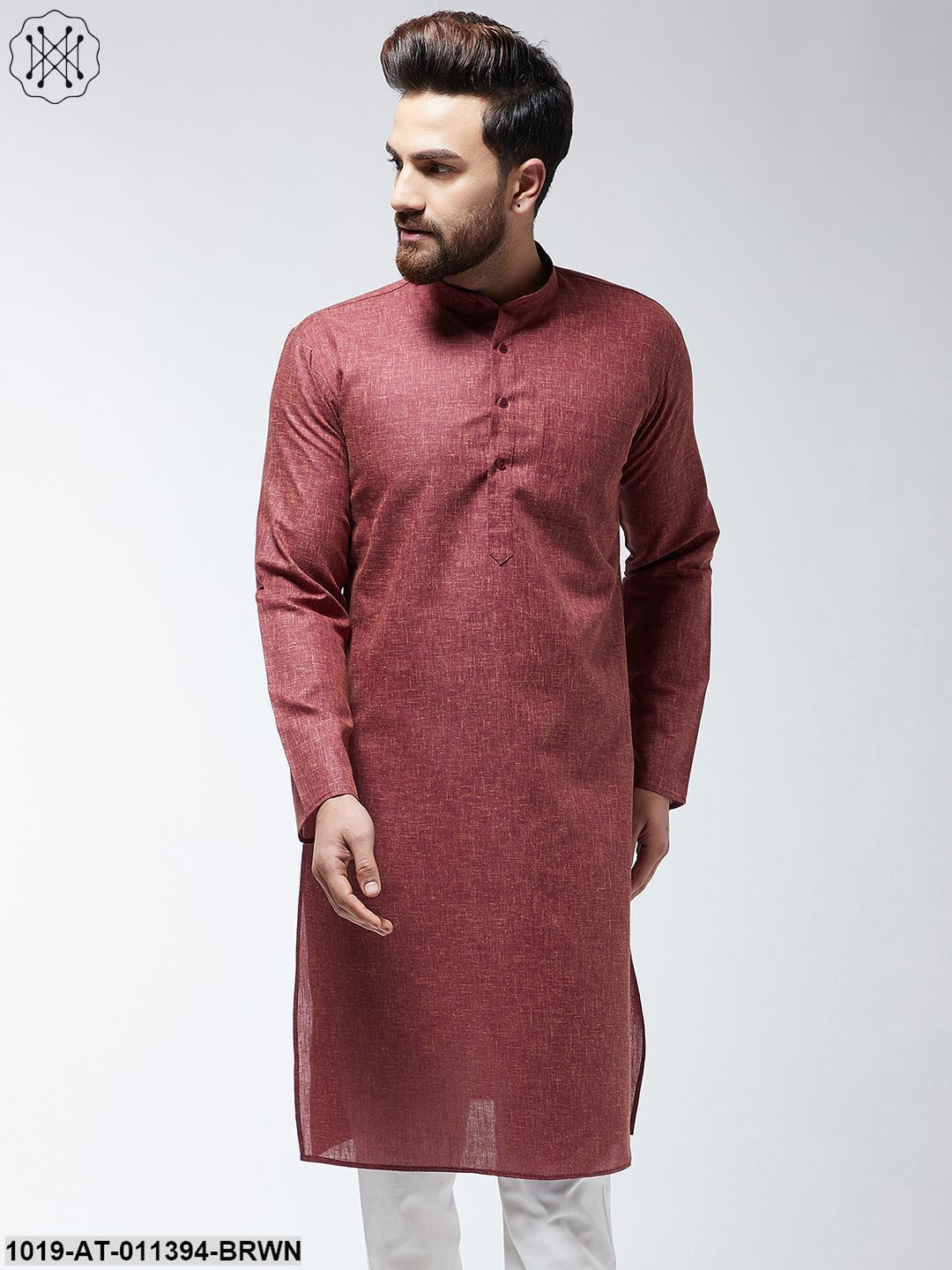 Men's Cotton Blend Dark Brown Only Long Kurta
