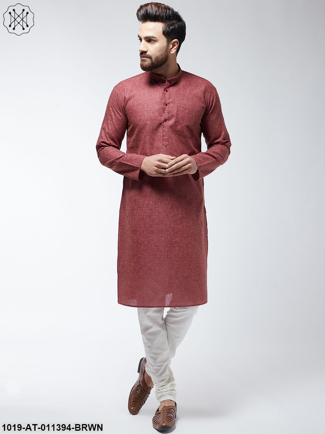 Men's Cotton Blend Dark Brown Only Long Kurta