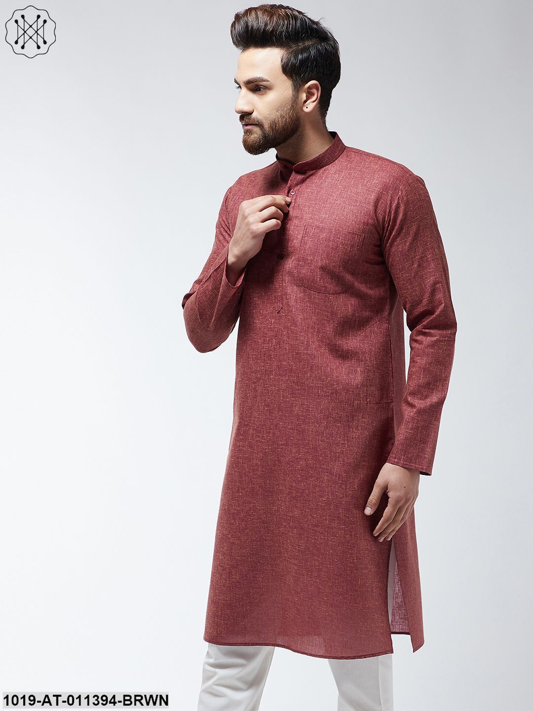 Men's Cotton Blend Dark Brown Only Long Kurta