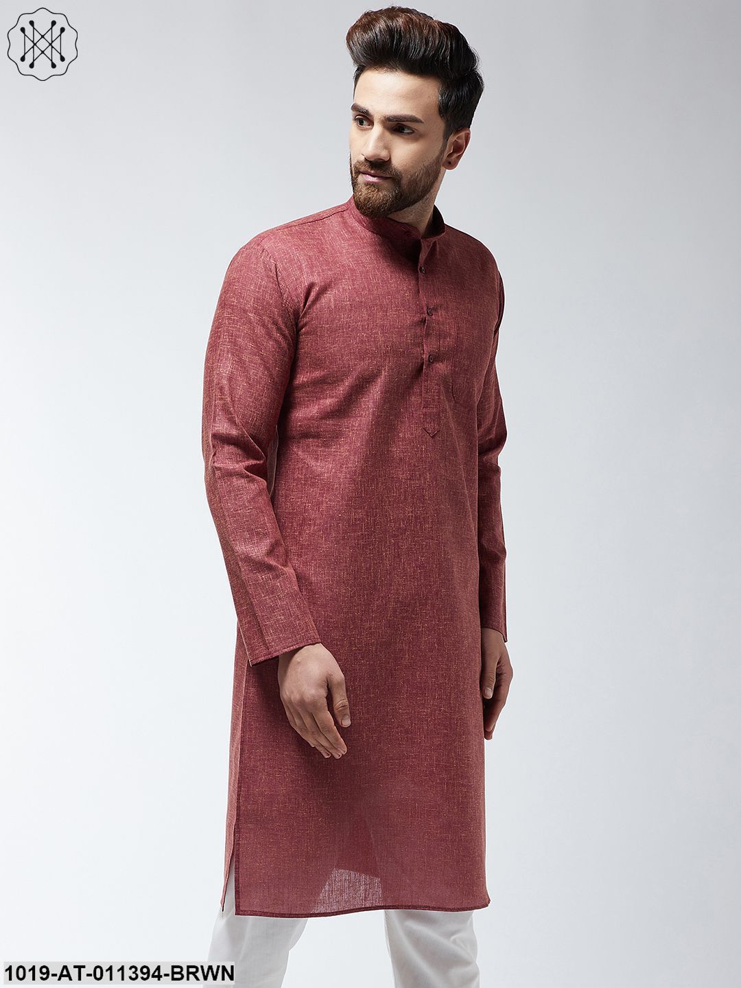 Men's Cotton Blend Dark Brown Only Long Kurta