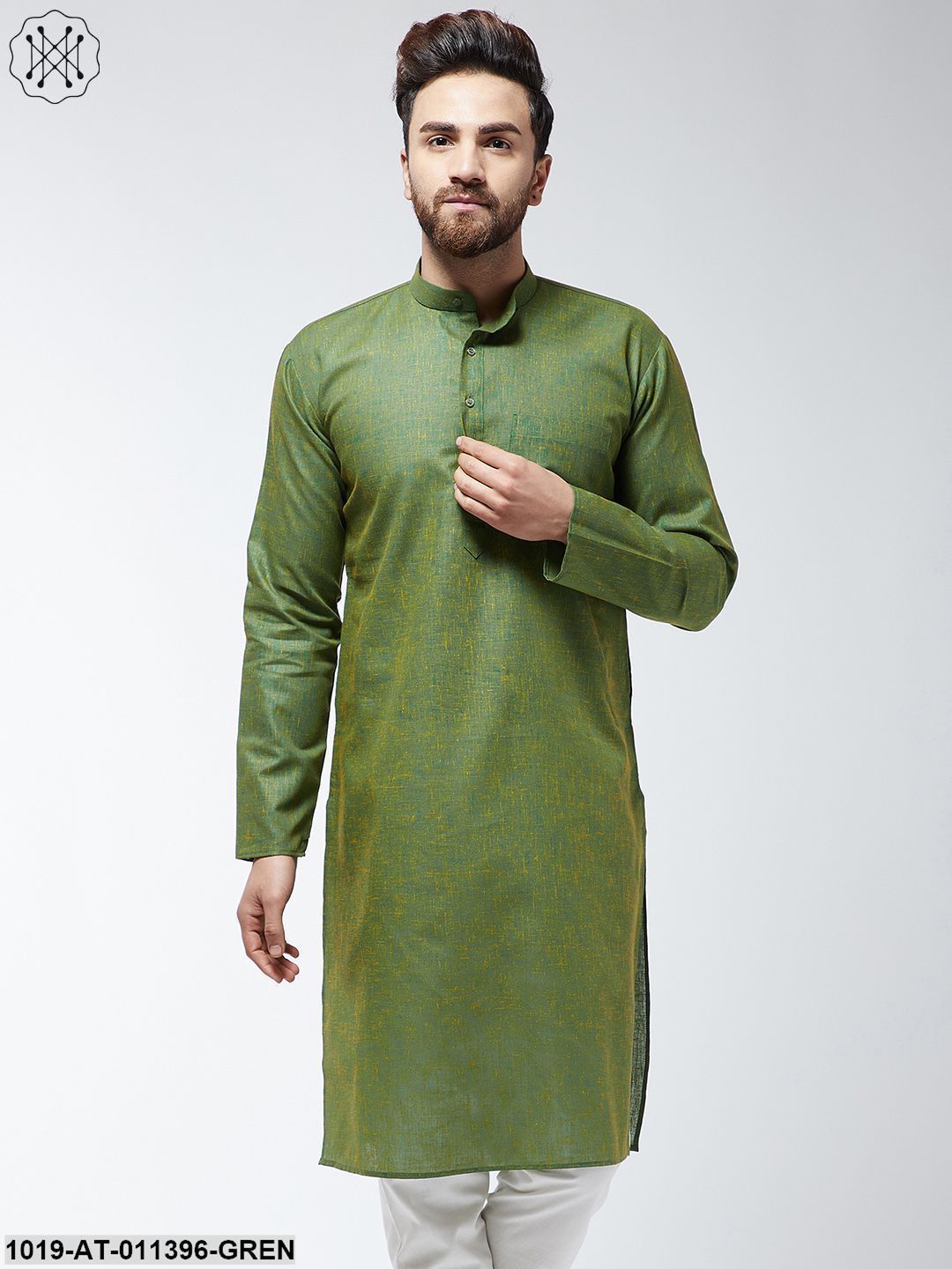 Men's Cotton Blend Moss Green Only Long Kurta