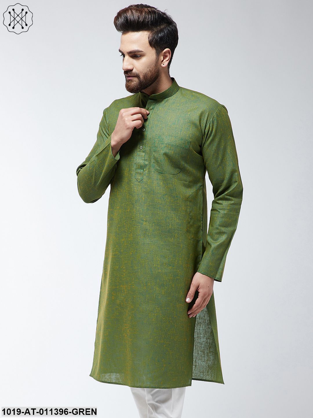 Men's Cotton Blend Moss Green Only Long Kurta