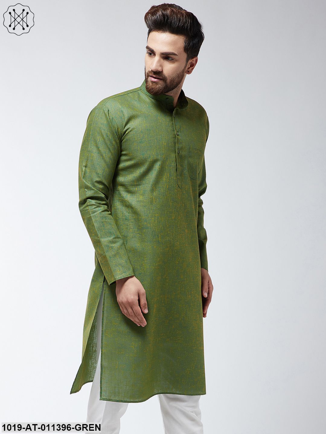 Men's Cotton Blend Moss Green Only Long Kurta