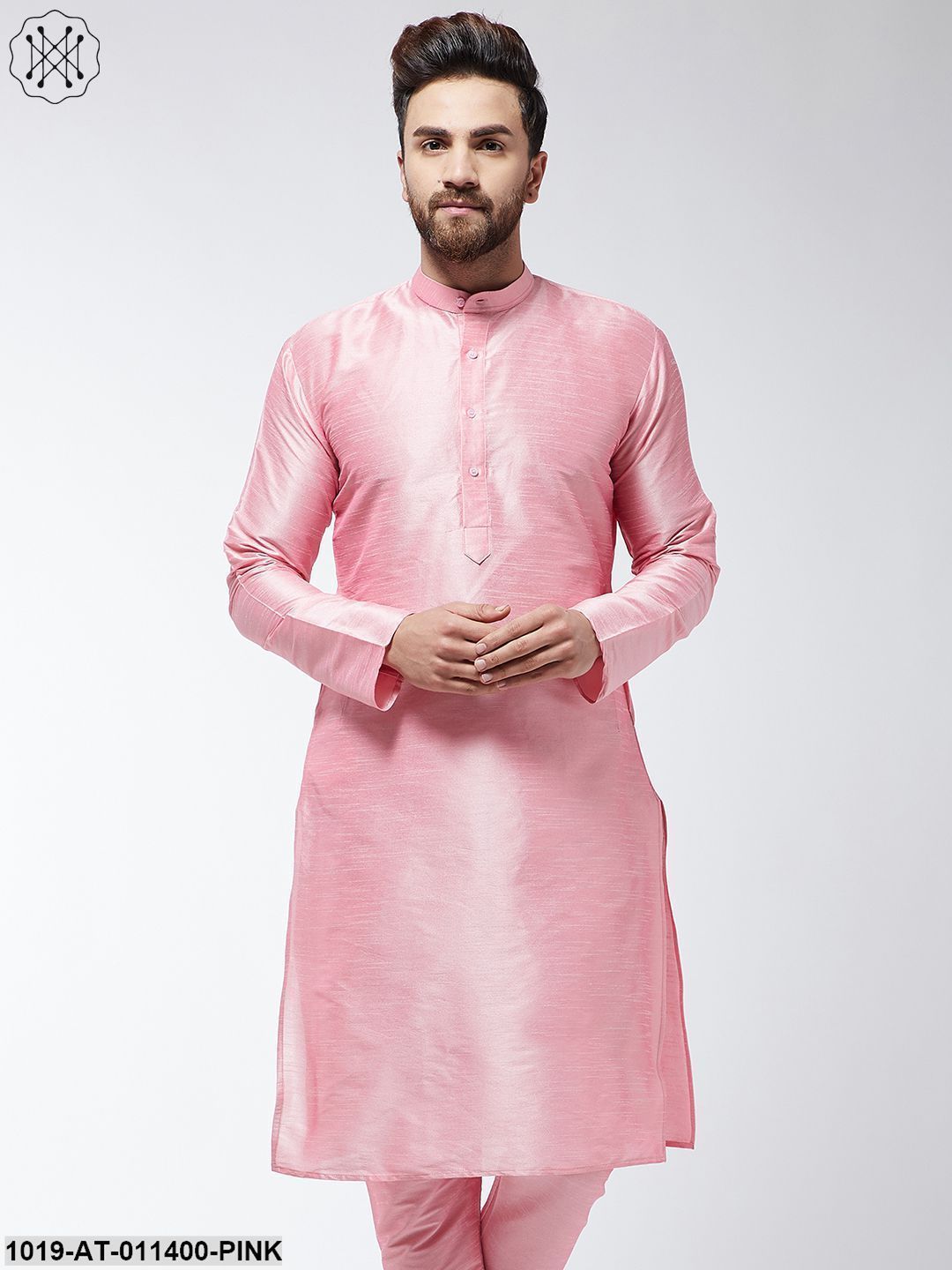 Men's Silk Blend Pink Only Long Kurta - Sojanya